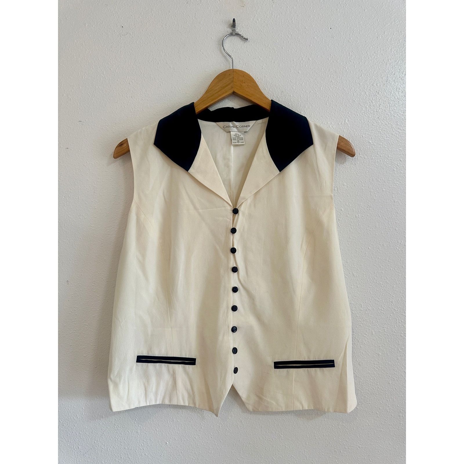 Vintage 90’s Ivory & Black Silk Vest size 14 Size XL / US 12-14 / IT 48-50 - 3 Thumbnail