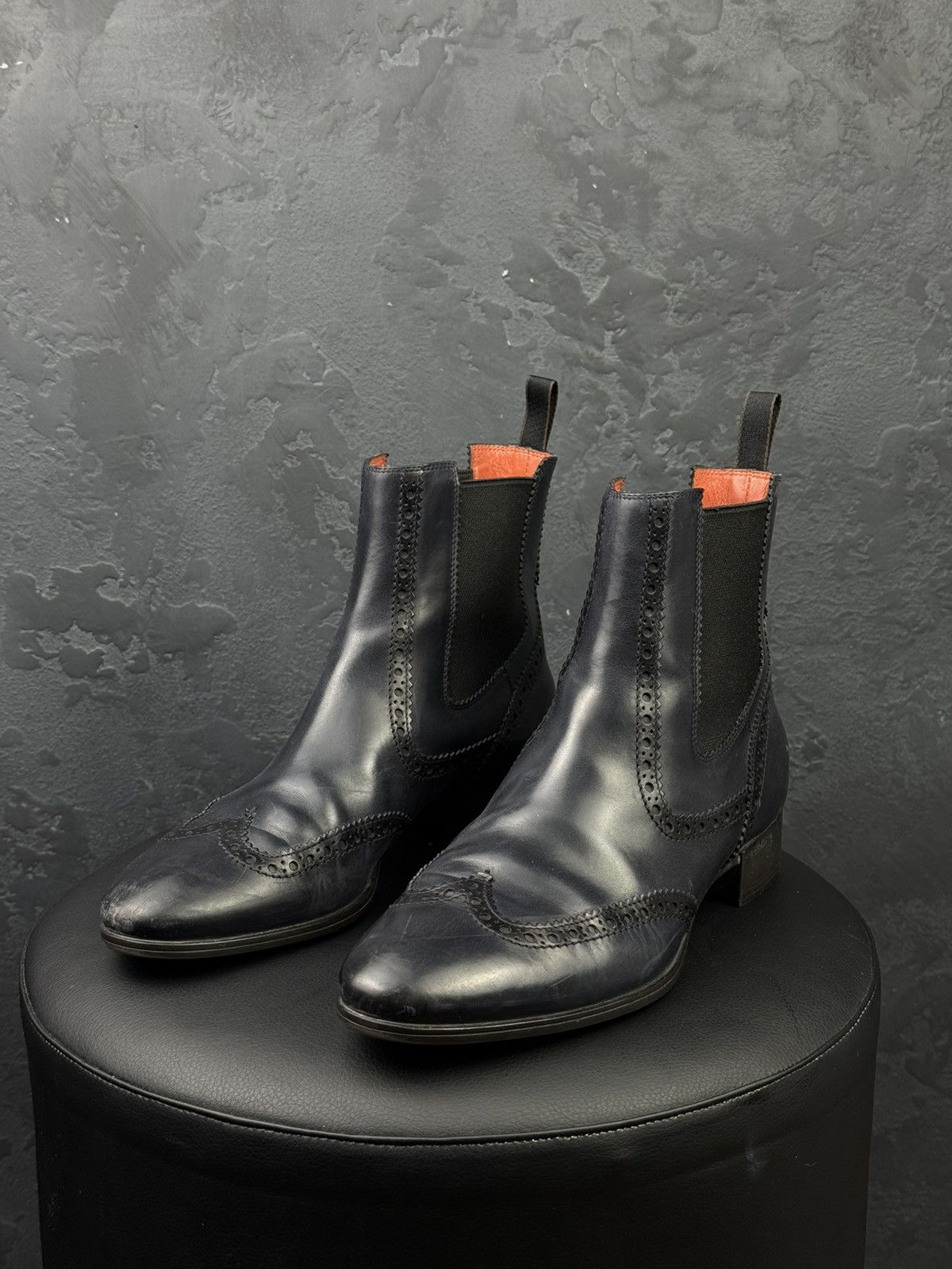 Santoni Santoni Wingtip Chelsea Ankle Boots Black Leather Women Size US 10.5 / IT 40.5 - 1 Thumbnail