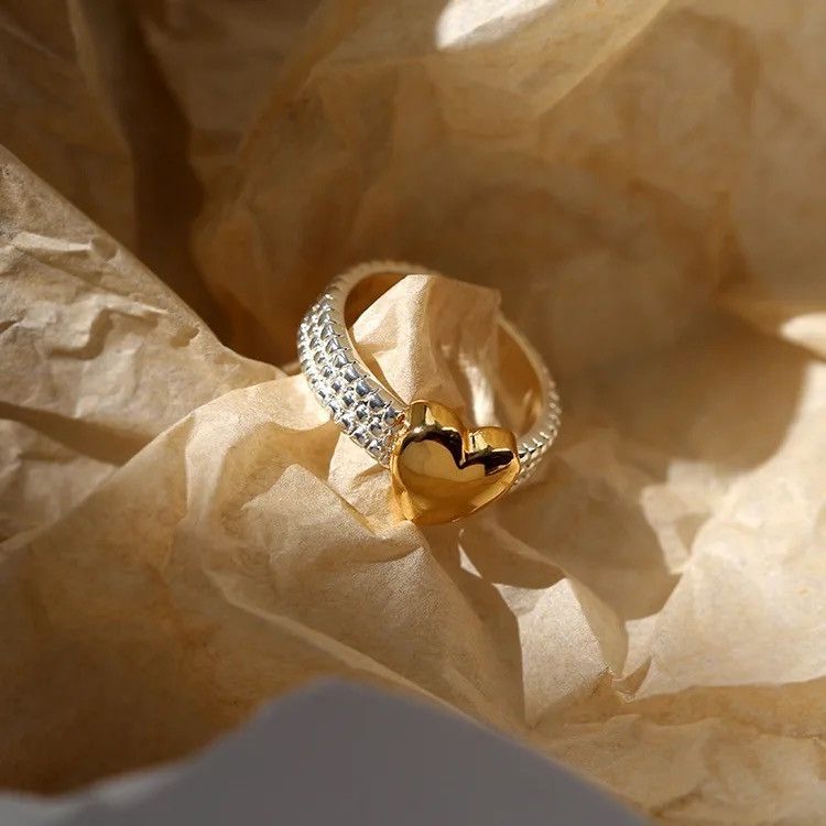 Jewelry Brass 2 Tone Heart Solid Ring Size ONE SIZE - 7 Thumbnail