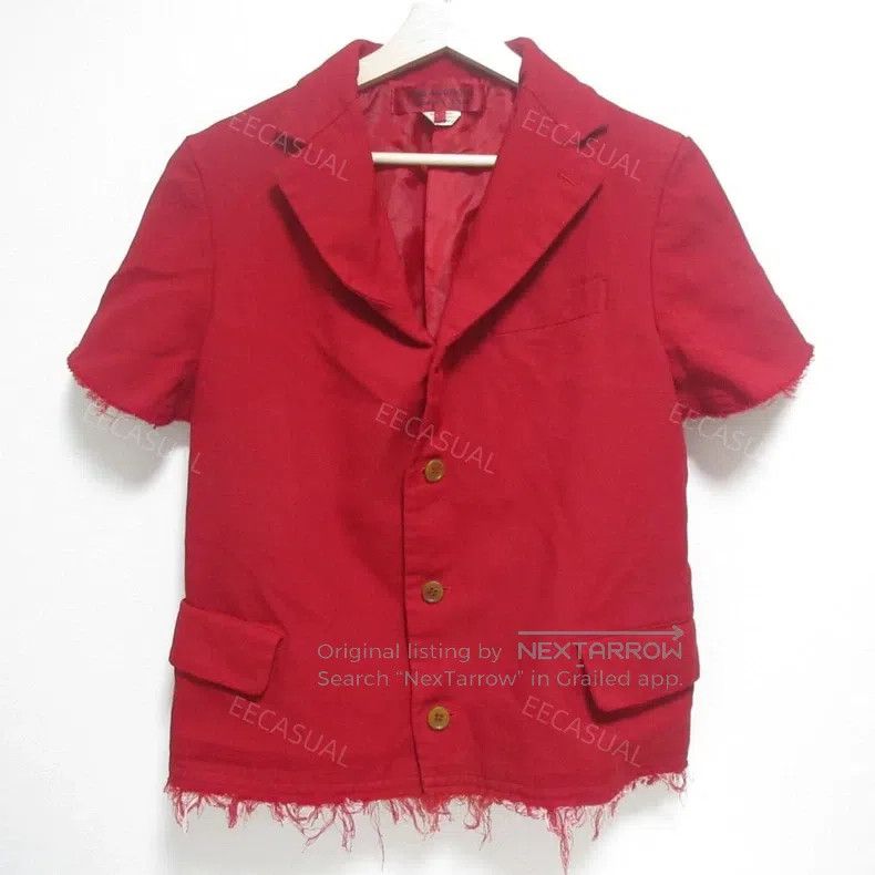 Comme des Garcons Comme Des Garcons Red Frayed Short Sleeve Blazer Jacket Size S / US 4 / IT 40 - 2 Thumbnail