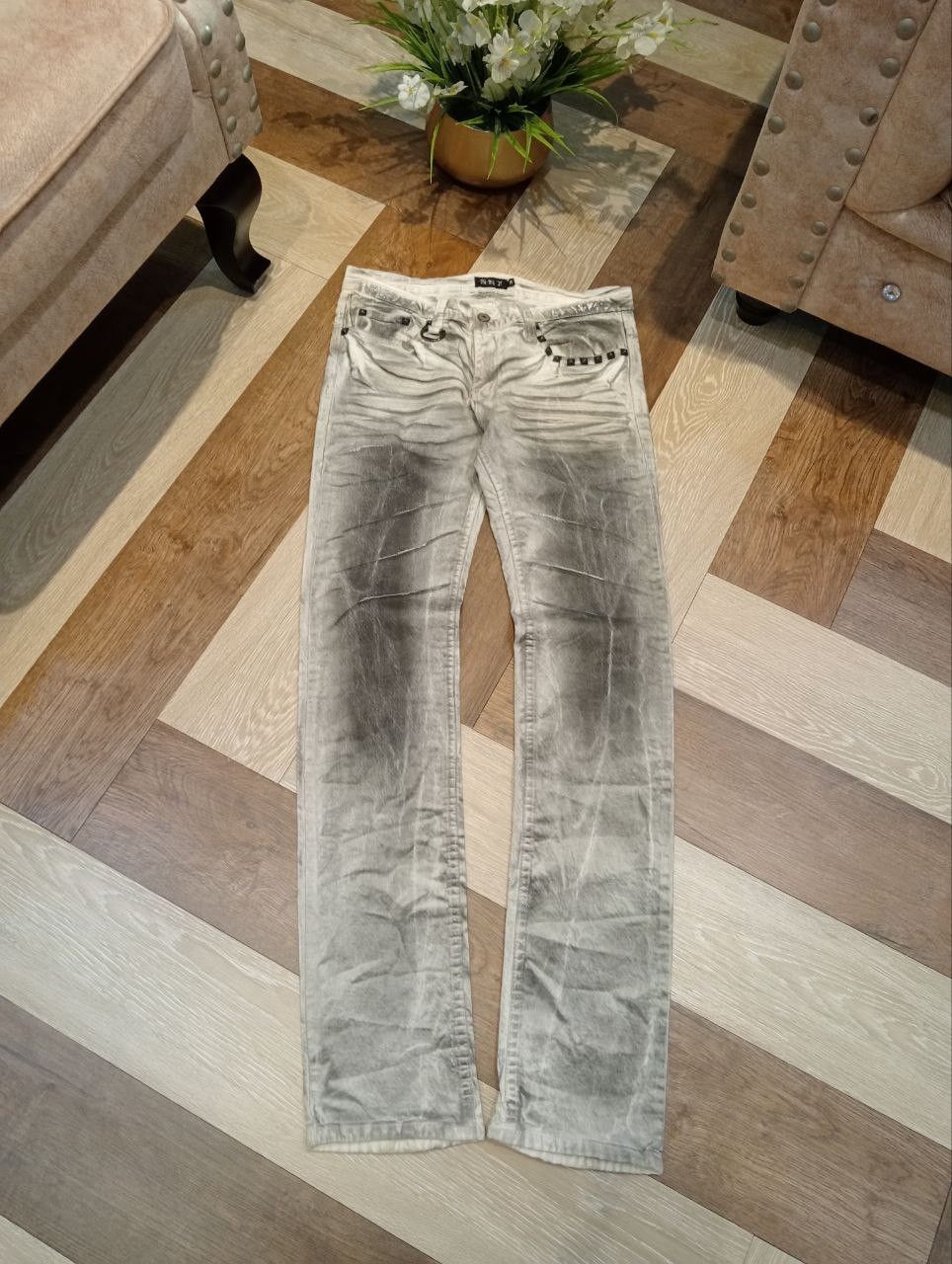If Six Was Nine K.U.I ASH PUNK CREASE CLOUDY COAT STUDDED STRETCH DENIM Size US 30 / EU 46 - 1 Thumbnail