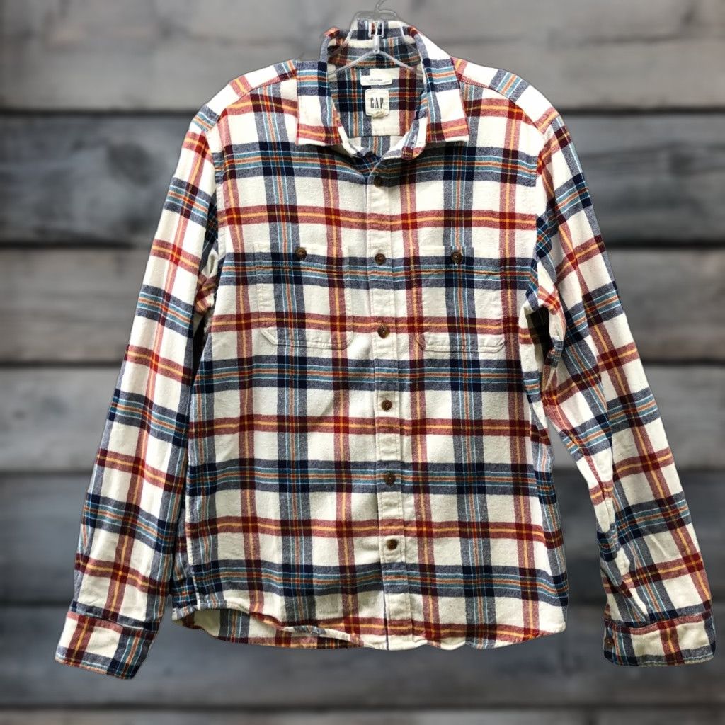 Gap Gap Untucked Flannel Shirt Mens M Plaid Multicolor Cotton Size US M / EU 48-50 / 2 - 1 Thumbnail