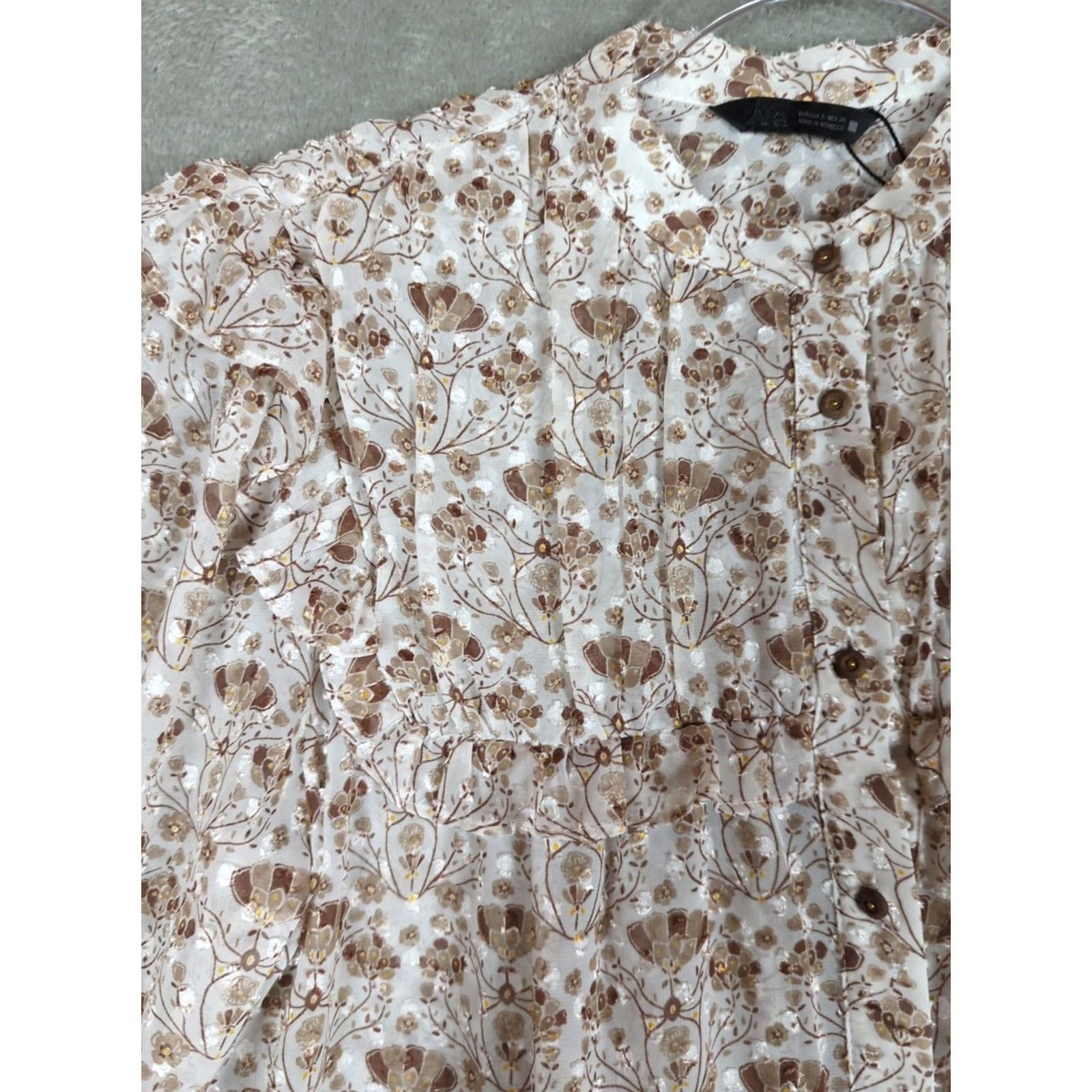 Zara Zara Blouse Shirt Brown Floral Sz S Peasant Prairie Cottagecore Feminine Dainty Size S / US 4 / IT 40 - 2 Thumbnail
