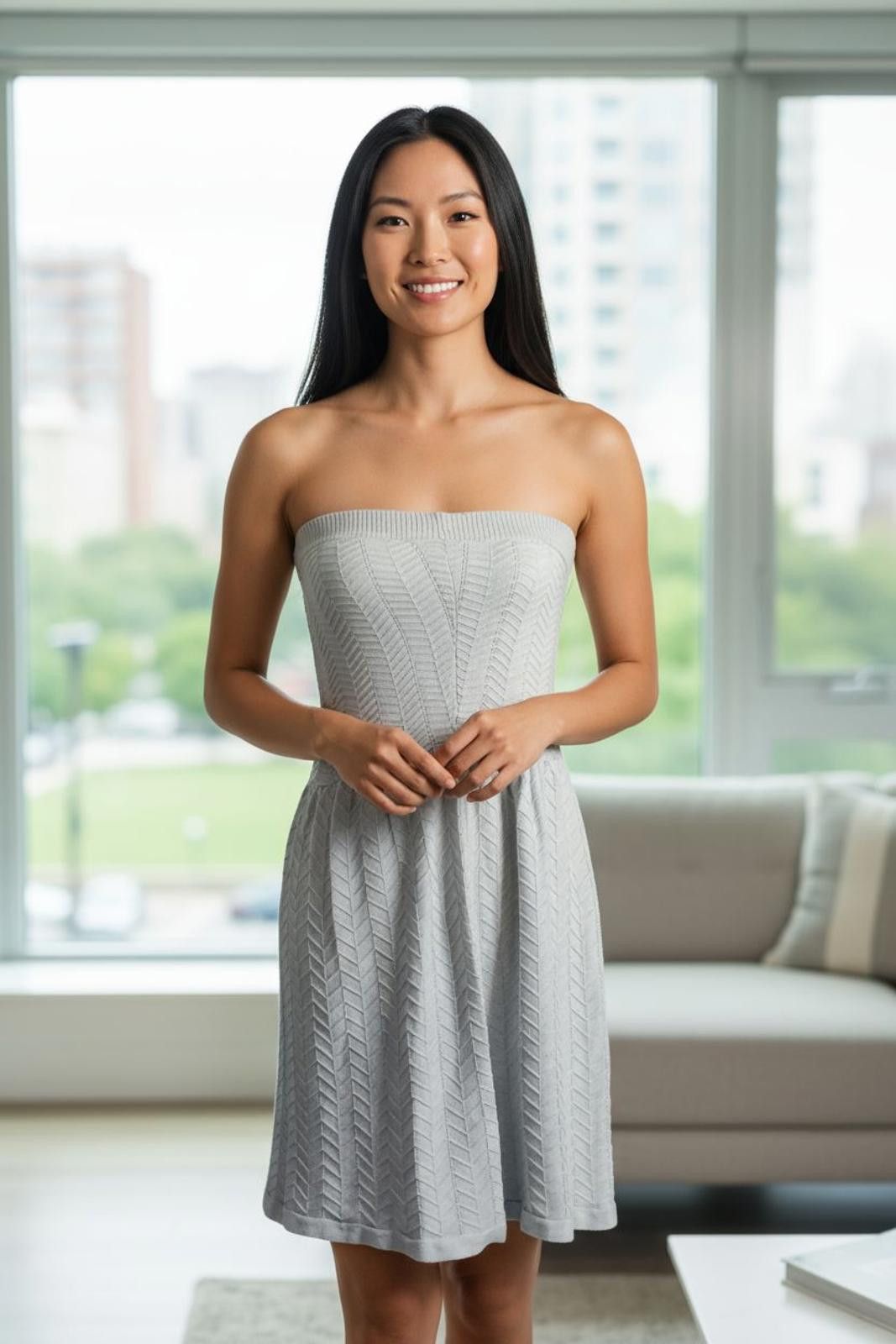 Express Express Women's Strapless Gray Knit Dress Size S / US 4 / IT 40 - 2 Thumbnail