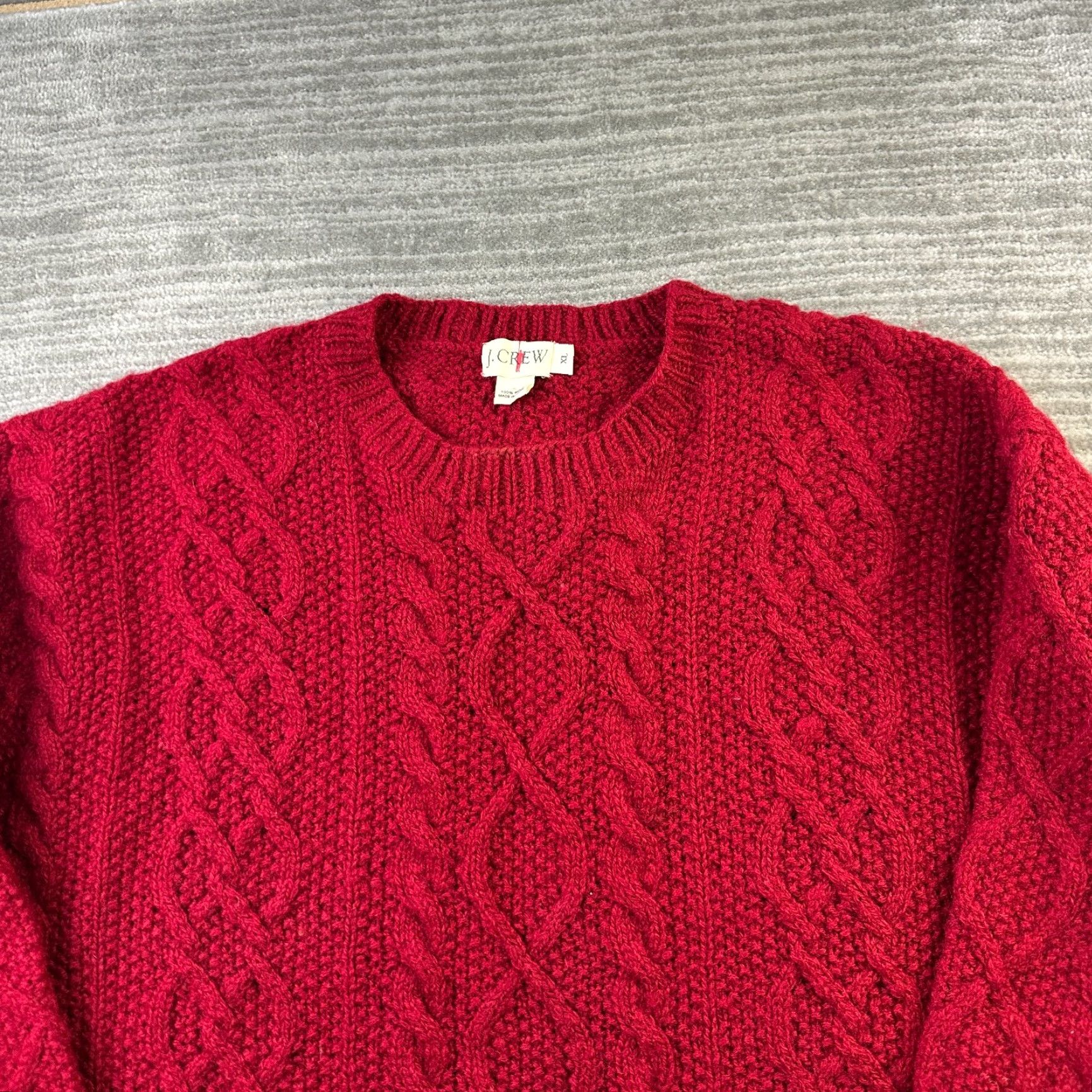 J.Crew VINTAGE J. CREW Sweater Mens XL Red Wool Cable-Knit Crew Neck Fisherman Pullover Knit Size US XL / EU 56 / 4 - 3 Thumbnail