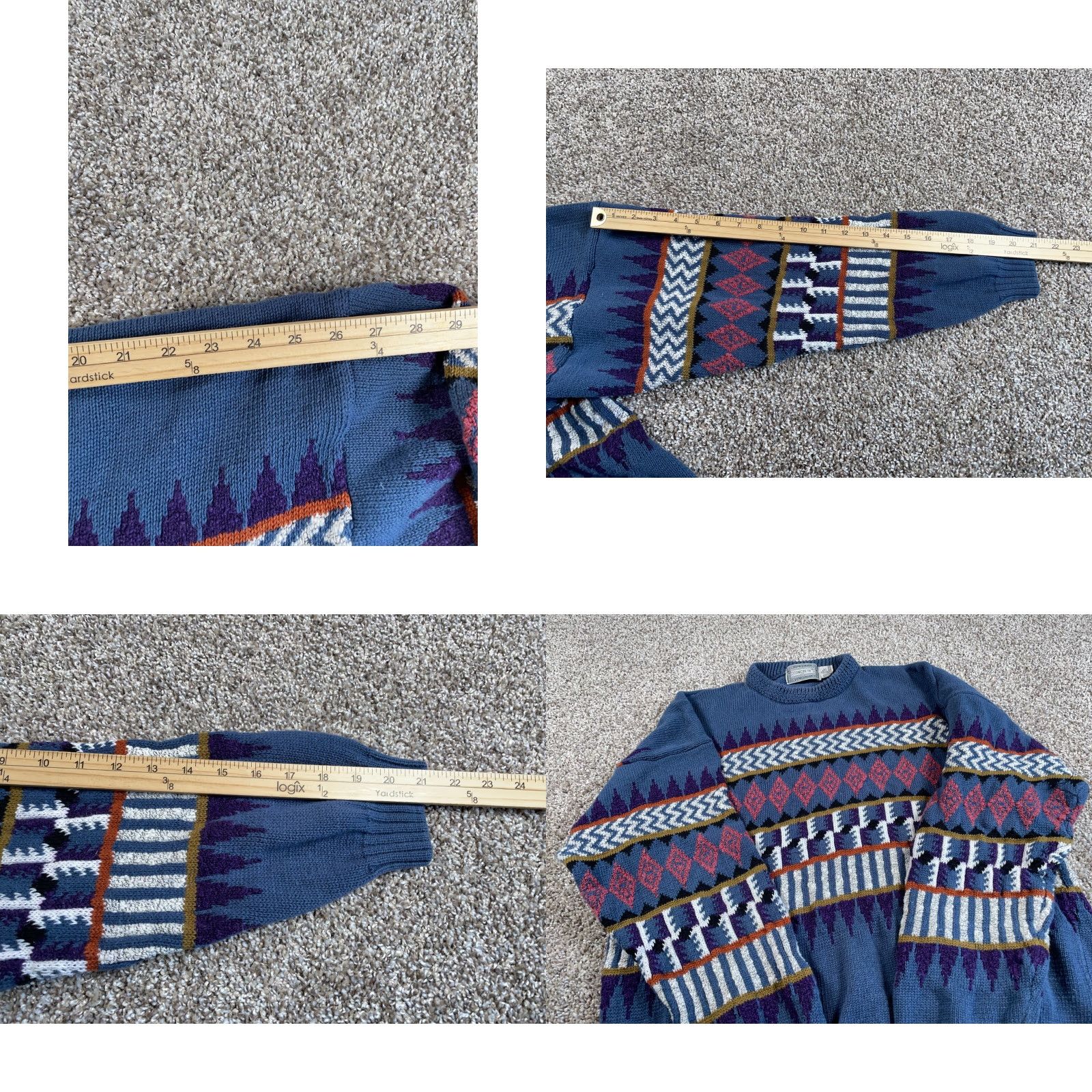 Vintage VINTAGE Geometric Pattern Sweater Mens XL Blue 90s Chunky Knit Ramie-Cotton-Acrylic Heavyweight Size US XL / EU 56 / 4 - 8 Thumbnail