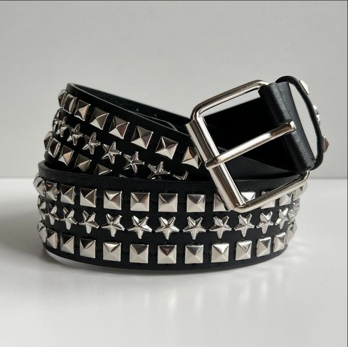 Designer Y2K 2000s star pyramid studded black silver grunge emo belt ...