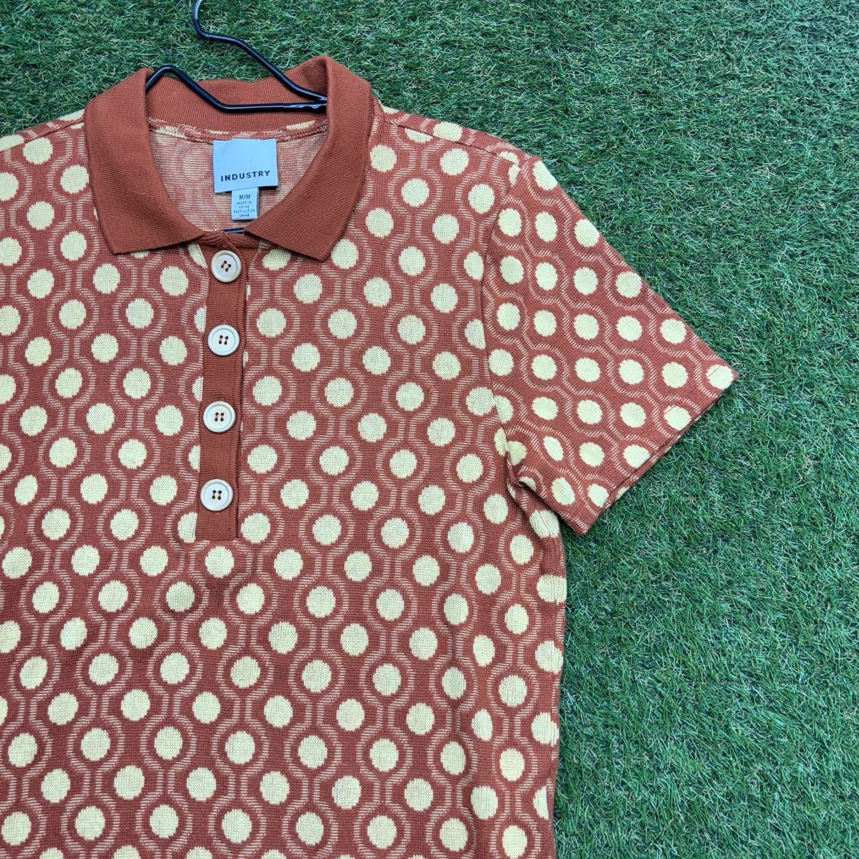 Industrie VINTAGE Brand: Industry Collared Shirt Womens Medium Orange 80s 70s Boho Embellished Knit Casual Mens/Womens? Size M / US 6-8 / IT 42-44 - 3 Thumbnail