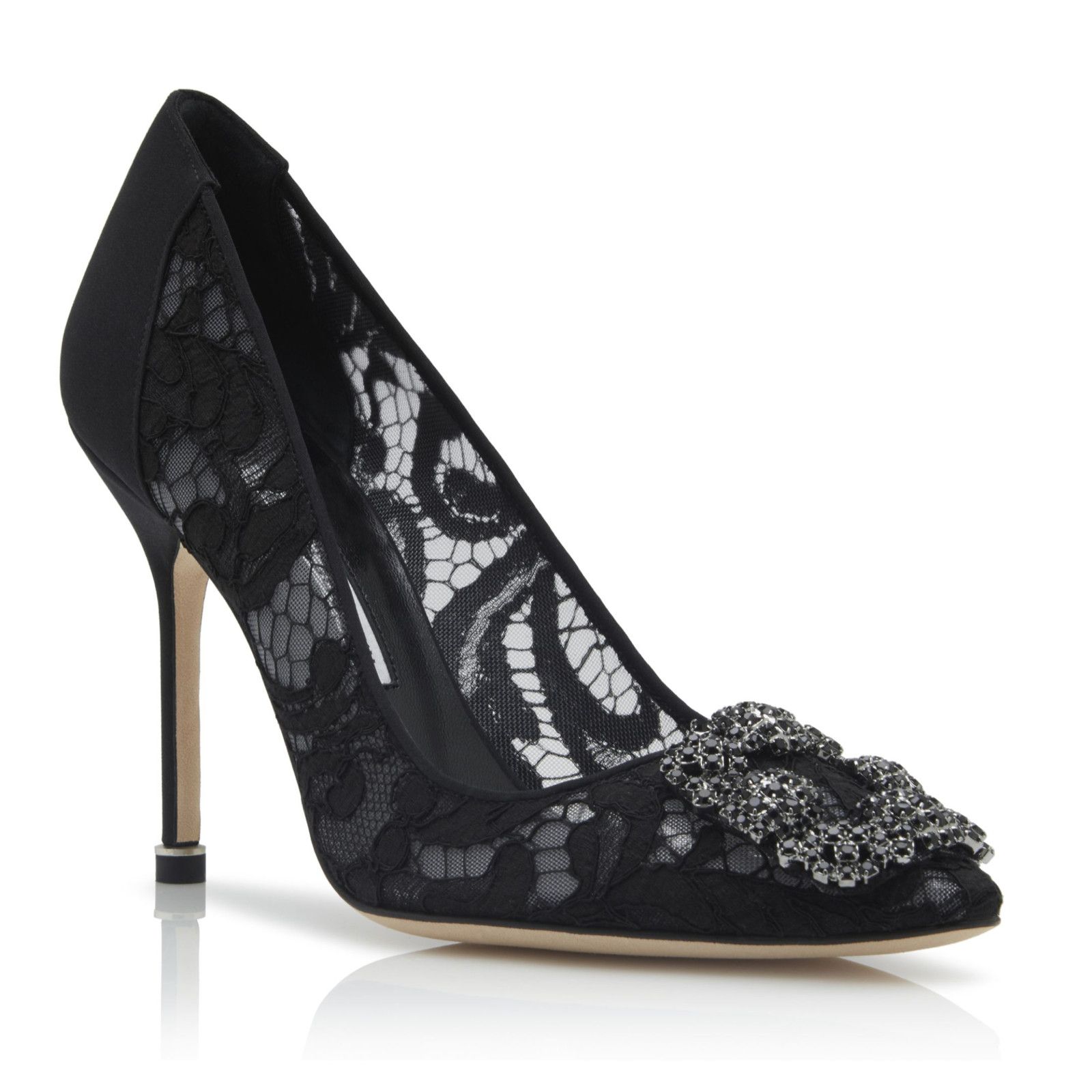 Manolo Blahnik Hangisila Hangisi 105 Lace Crystal Buckle Heel Pump 39.5 Size US 9.5 / IT 39.5 - 1 Thumbnail