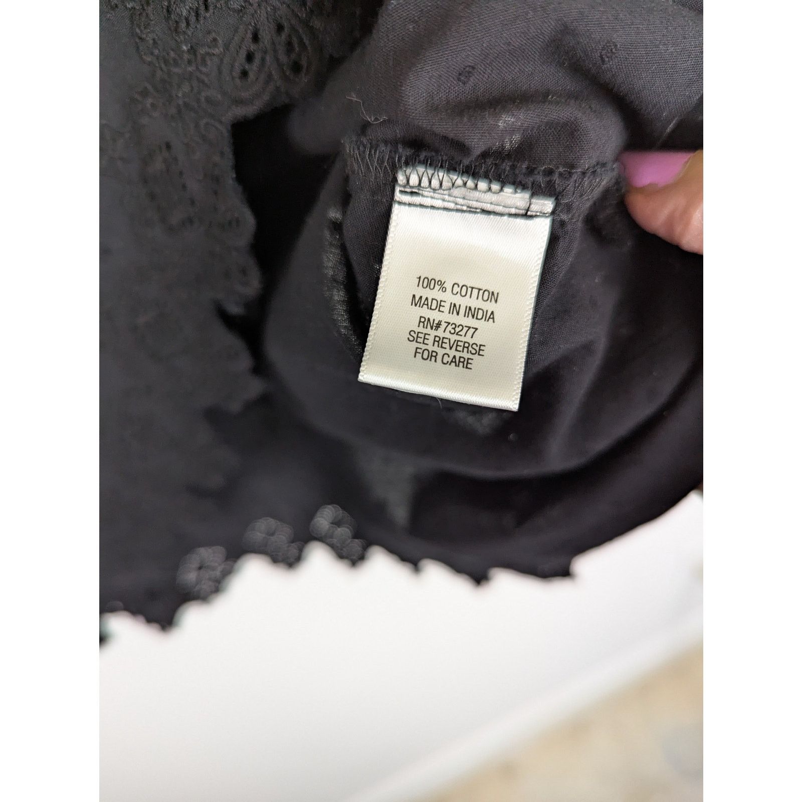 Croft & Barrow Black Eyelet 100% cotton lace trim tunic Sz XL 3 button Size XL / US 12-14 / IT 48-50 - 5 Thumbnail
