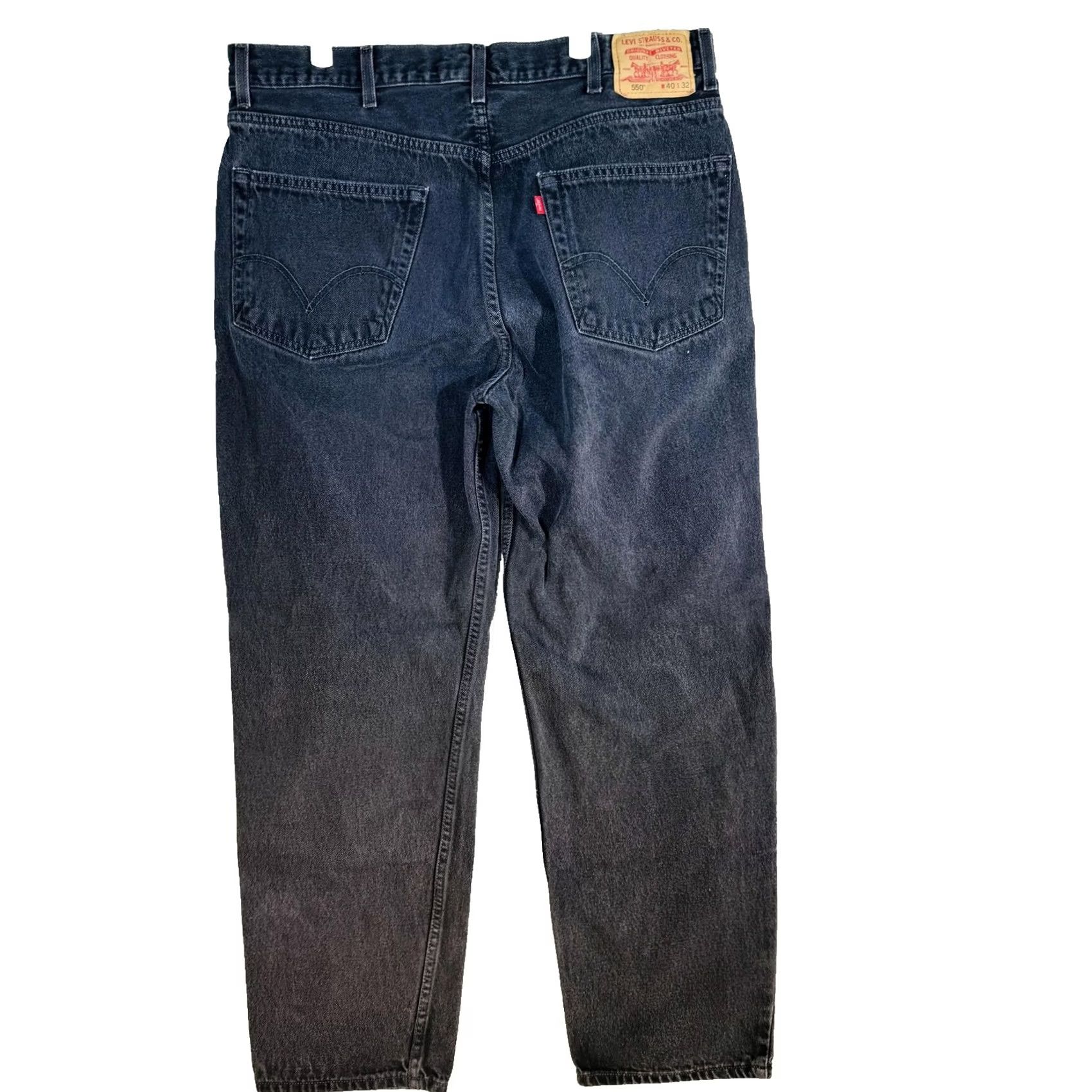 Levi's Levis 550 Jeans Mens 40x32 Black Charcoal Wash Relaxed Tapered Zip Fly Denim 5-Pocket Logo USA Leather Patch Size US 40 / EU 56 - 6 Thumbnail