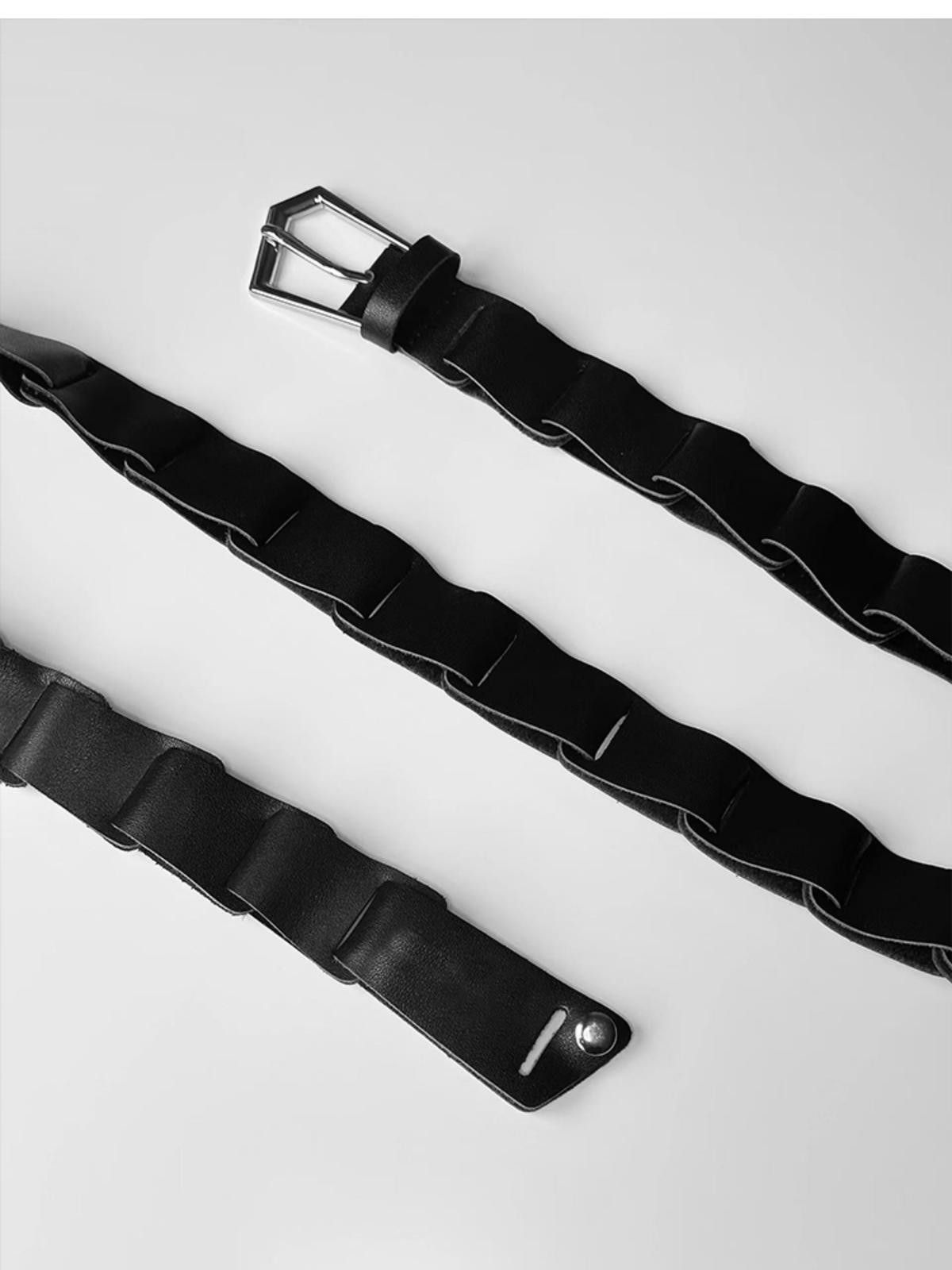 Leather Black Woven Belt with Unique Buckle Size ONE SIZE - 8 Thumbnail