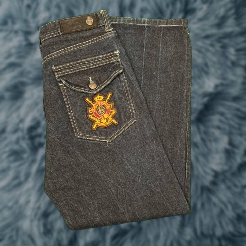 Logo 7 VINTAGE 837 Crest Logo Jeans Baggy Wide-Leg 34 Mens Dark Blue Embroidered Grunge Hip Hop Skater Y2K Size US 34 / EU 50 - 1 Thumbnail