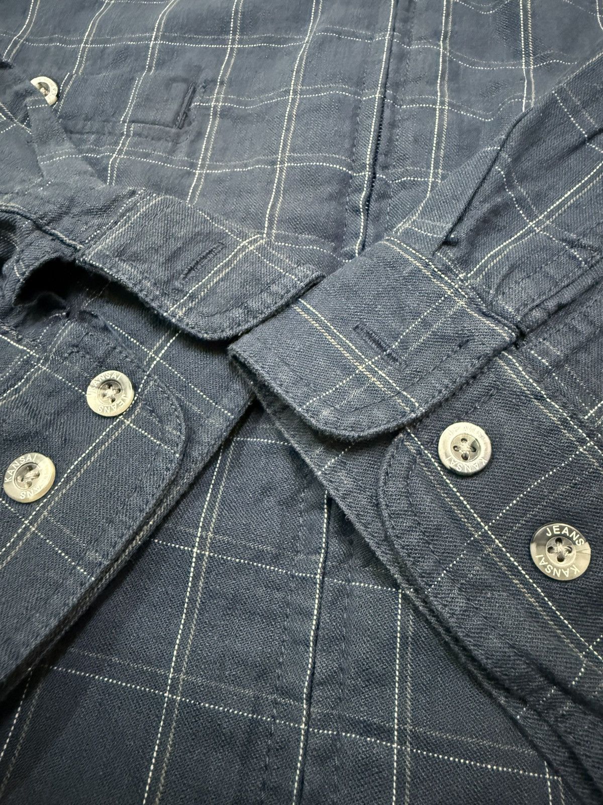 Kansai Yamamoto Kansai Jeans Dark Blue Plaid Zip Up Shirt Size US XXL / EU 58 / 5 - 13 Thumbnail