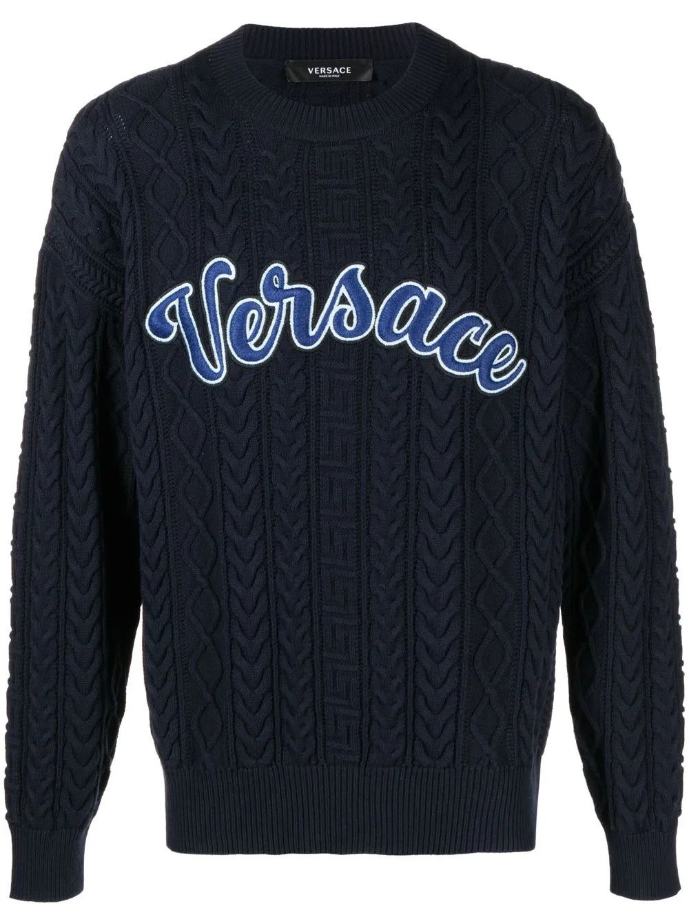 Versace o1y0525 Logo Crewneck Sweater in Midnight Blue Size US M / EU 48-50 / 2 - 1 Thumbnail