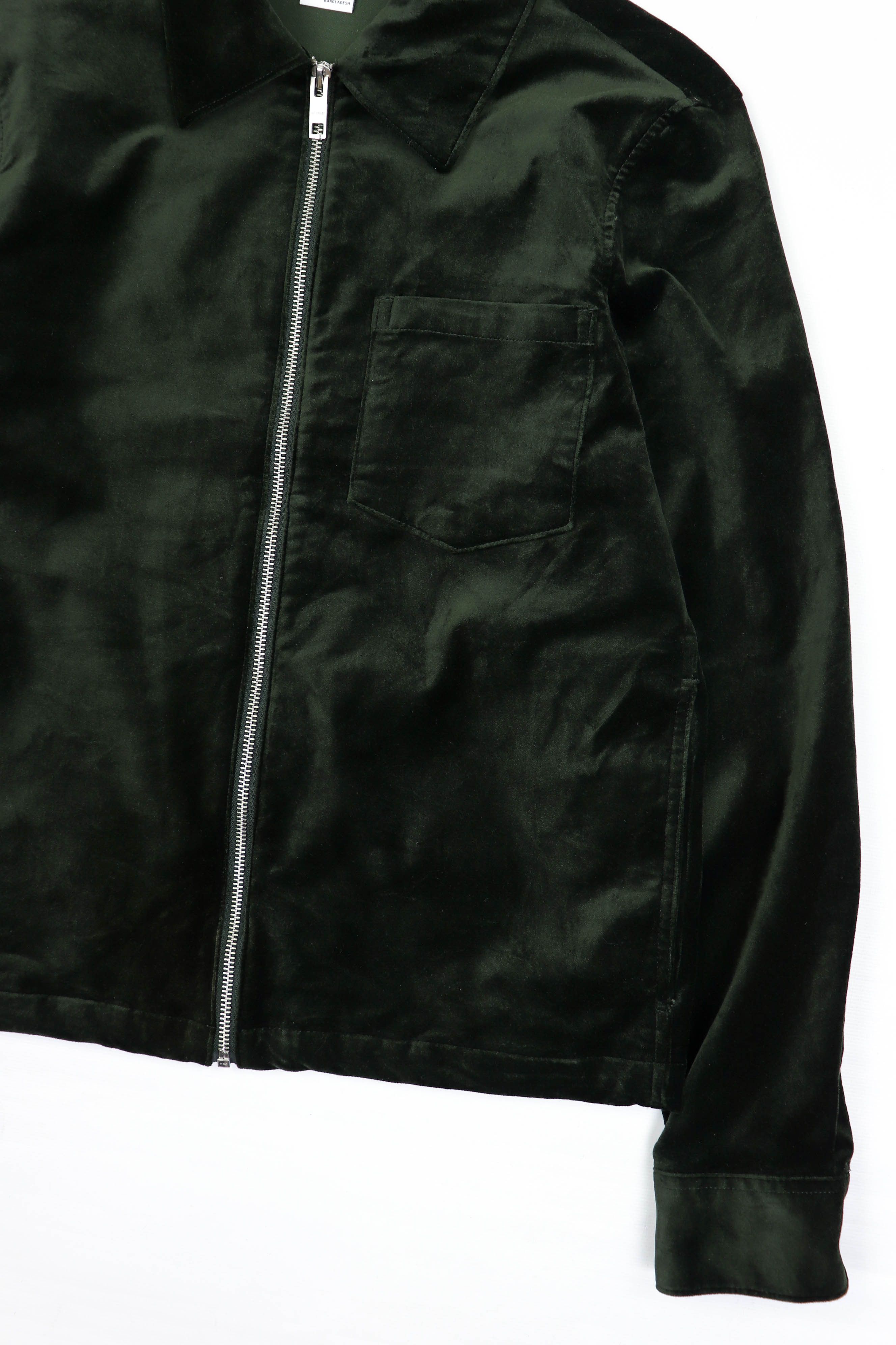 Weekday WEEKDAY Ahmed Emerald Green Velour Cropped Overshirt Jacket Size US S / EU 44-46 / 1 - 5 Thumbnail