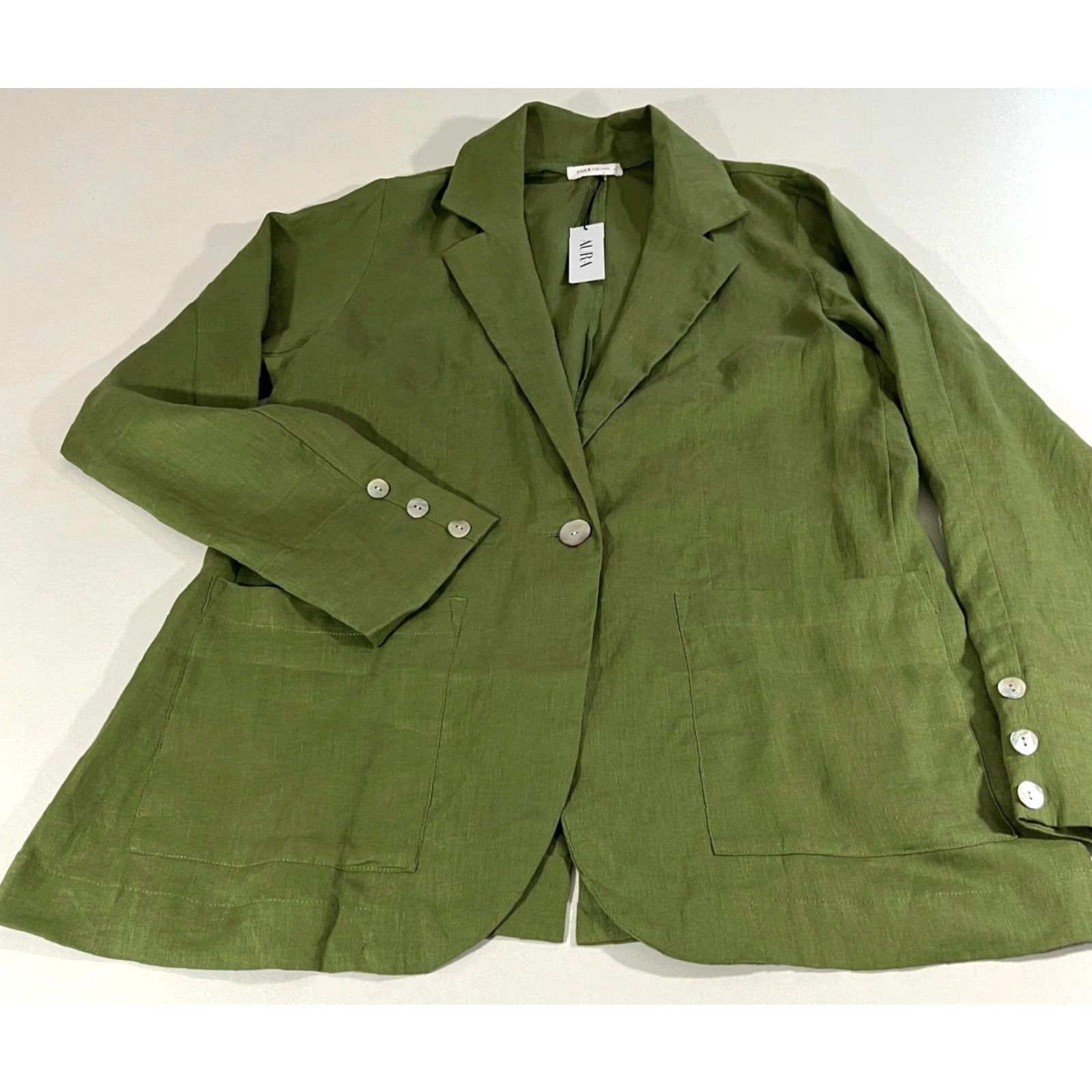 Vintage NWT AURA The Label Linen Blazer Blazer Women Green L Boho Linen Blazer Sz L Casual Pockets 100% Linen Size L / US 10 / IT 46 - 6 Thumbnail