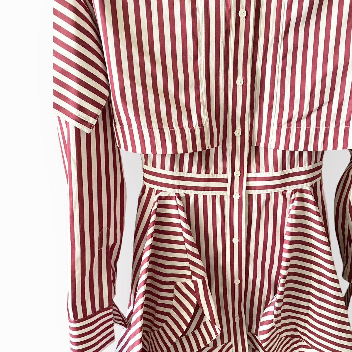 Alexander McQueen Fall18 Runway Ruffled Striped Cotton Poplin Mini Dress Size XS / US 0-2 / IT 36-38 - 9 Thumbnail