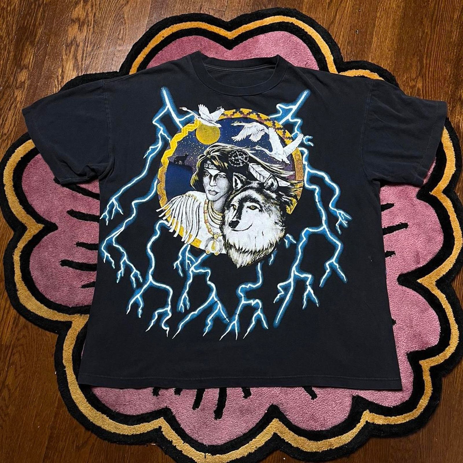 Harley Davidson × Vintage Vintage 90’s American Thunder Indian Wolf Lightning T-shirt Size US XL / EU 56 / 4 - 1 Thumbnail