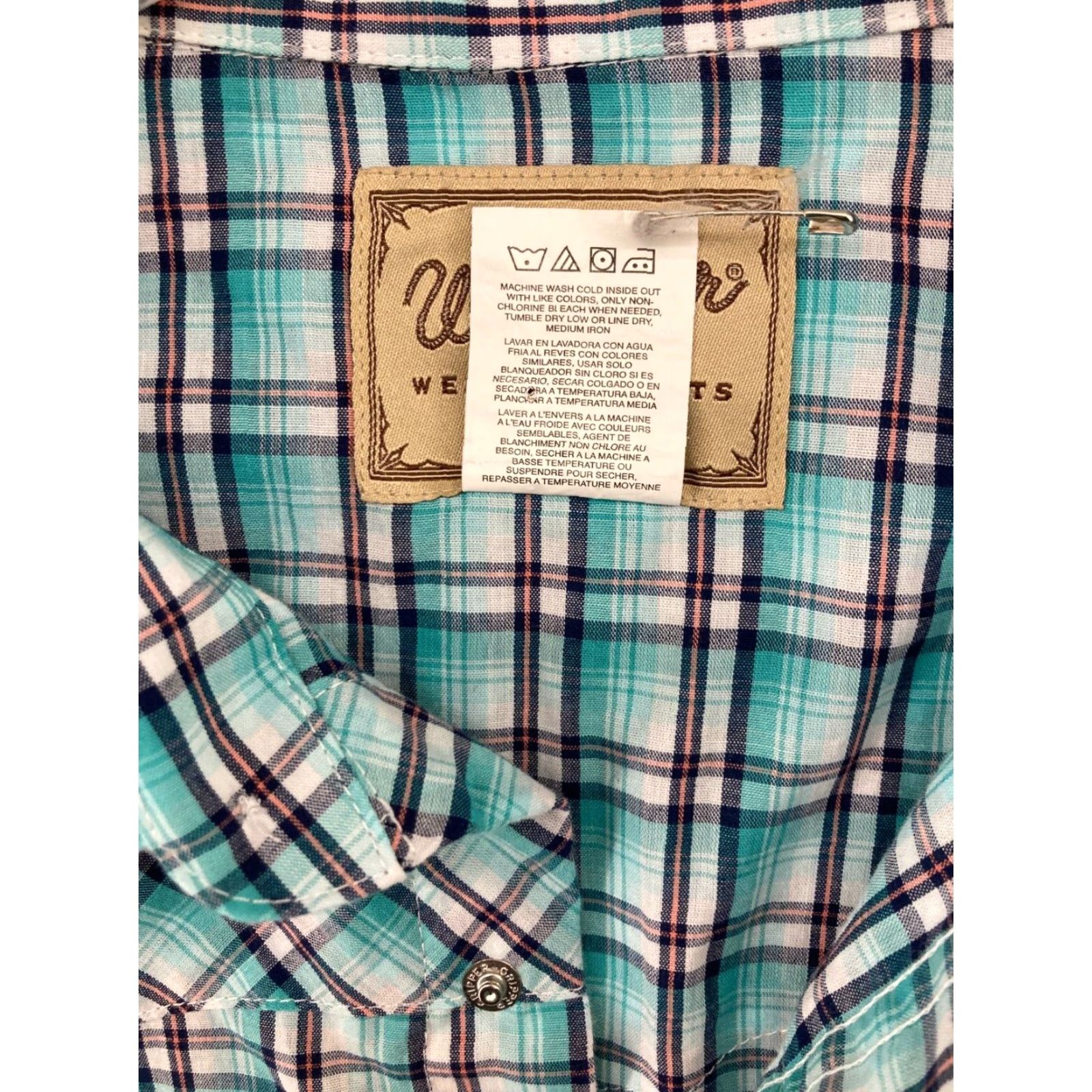 Wrangler Wrangler Western Shirt Mens 2XL Plaid Teal Button-Up Snap Pearl Cowboy Shirt Size US XXL / EU 58 / 5 - 6 Thumbnail