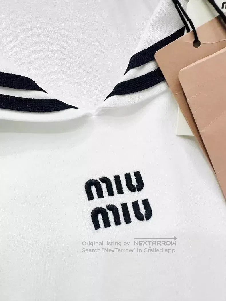 Miu Miu Miu Miu Size M 24SS Navy Collar Letter Top Size M / US 6-8 / IT 42-44 - 4 Thumbnail
