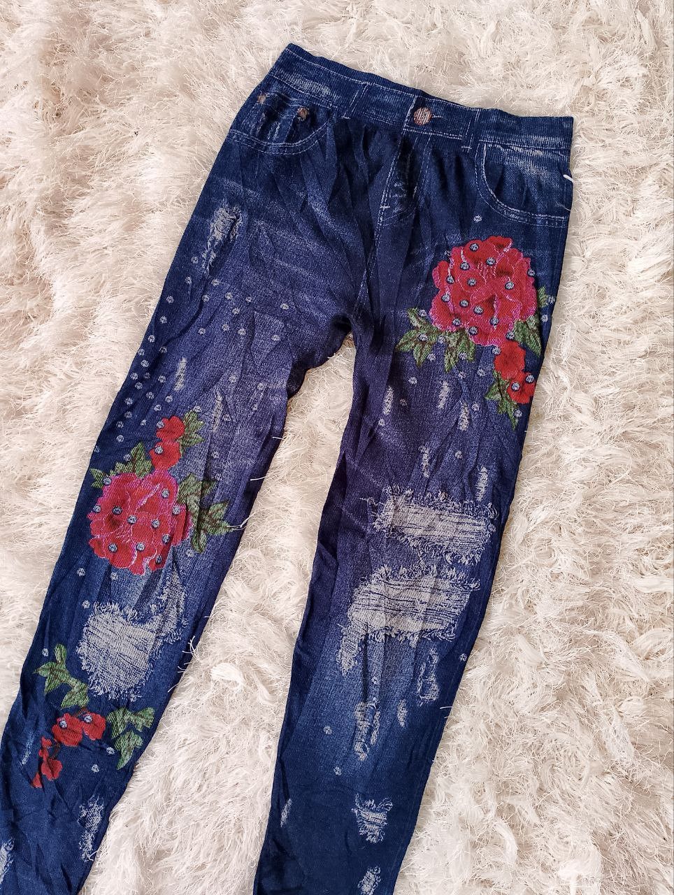 If Six Was Nine FLORAL Distressed Sketch Denim Legging Size 26" / US 2 / IT 38 - 3 Thumbnail