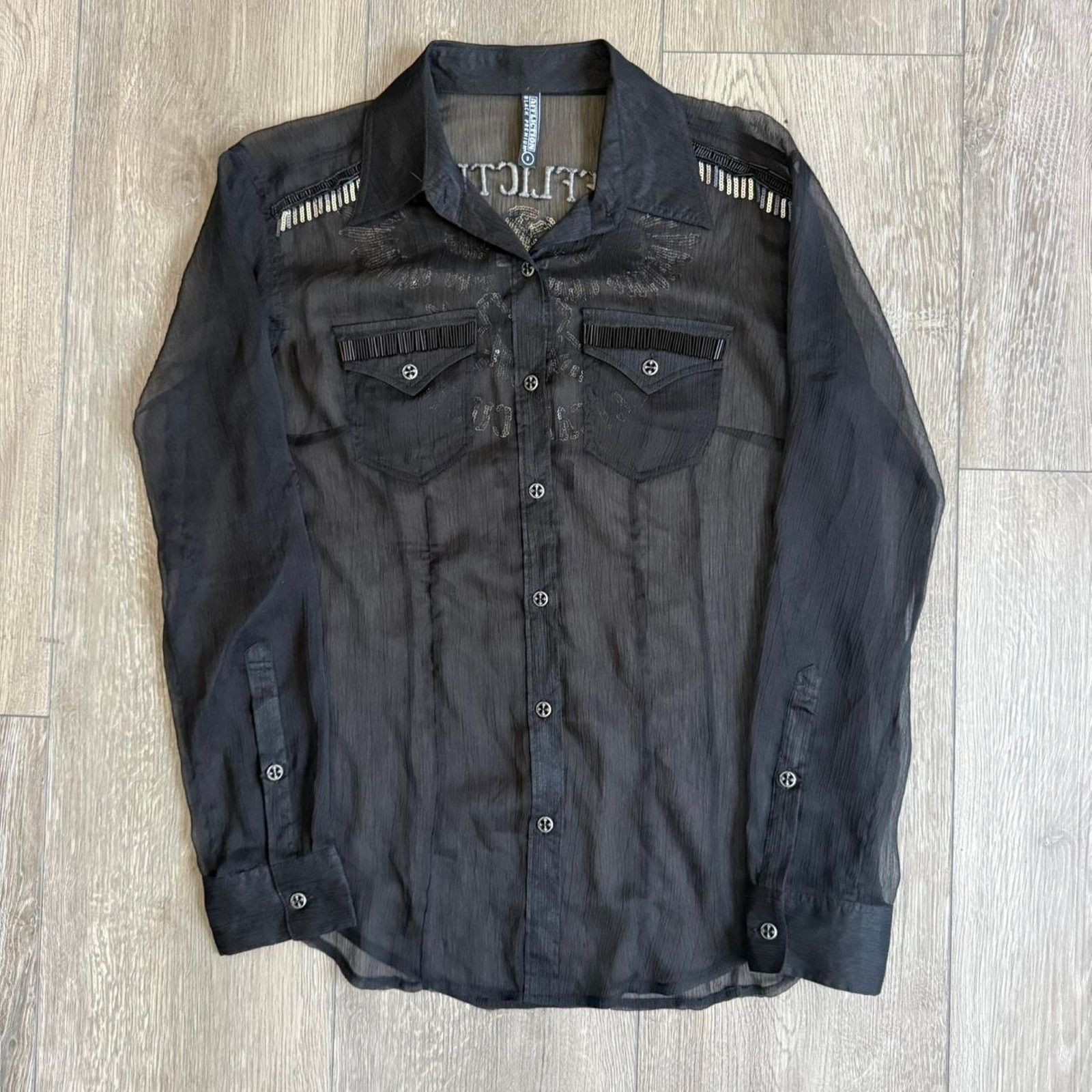 Affliction Vintage y2k affliction black premium women's sheer button up Size S / US 4 / IT 40 - 4 Thumbnail