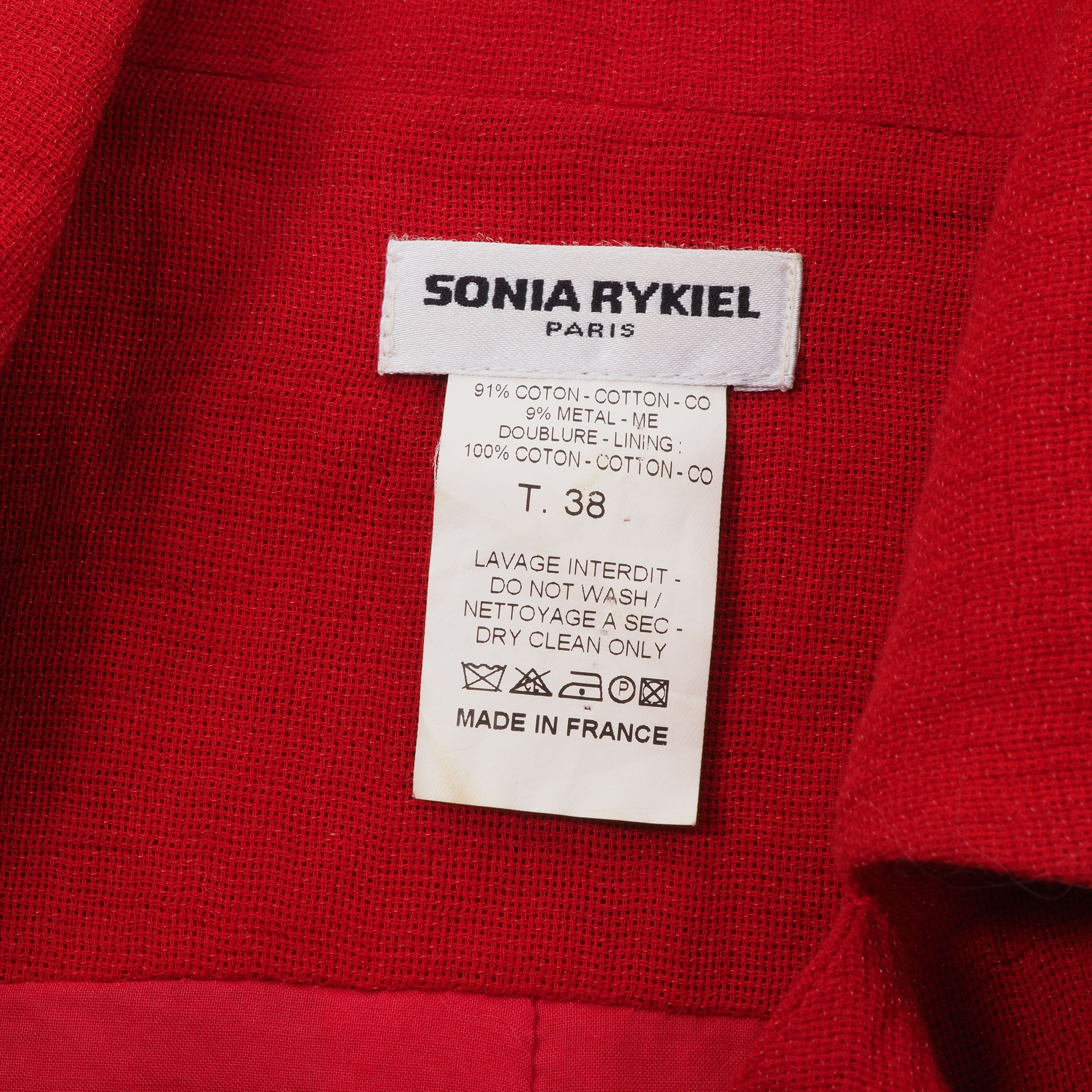 Sonia Rykiel Sonia Rykiel Vintage Red Cropped Draped Linen Moto Jacket Size S / US 4 / IT 40 - 7 Thumbnail