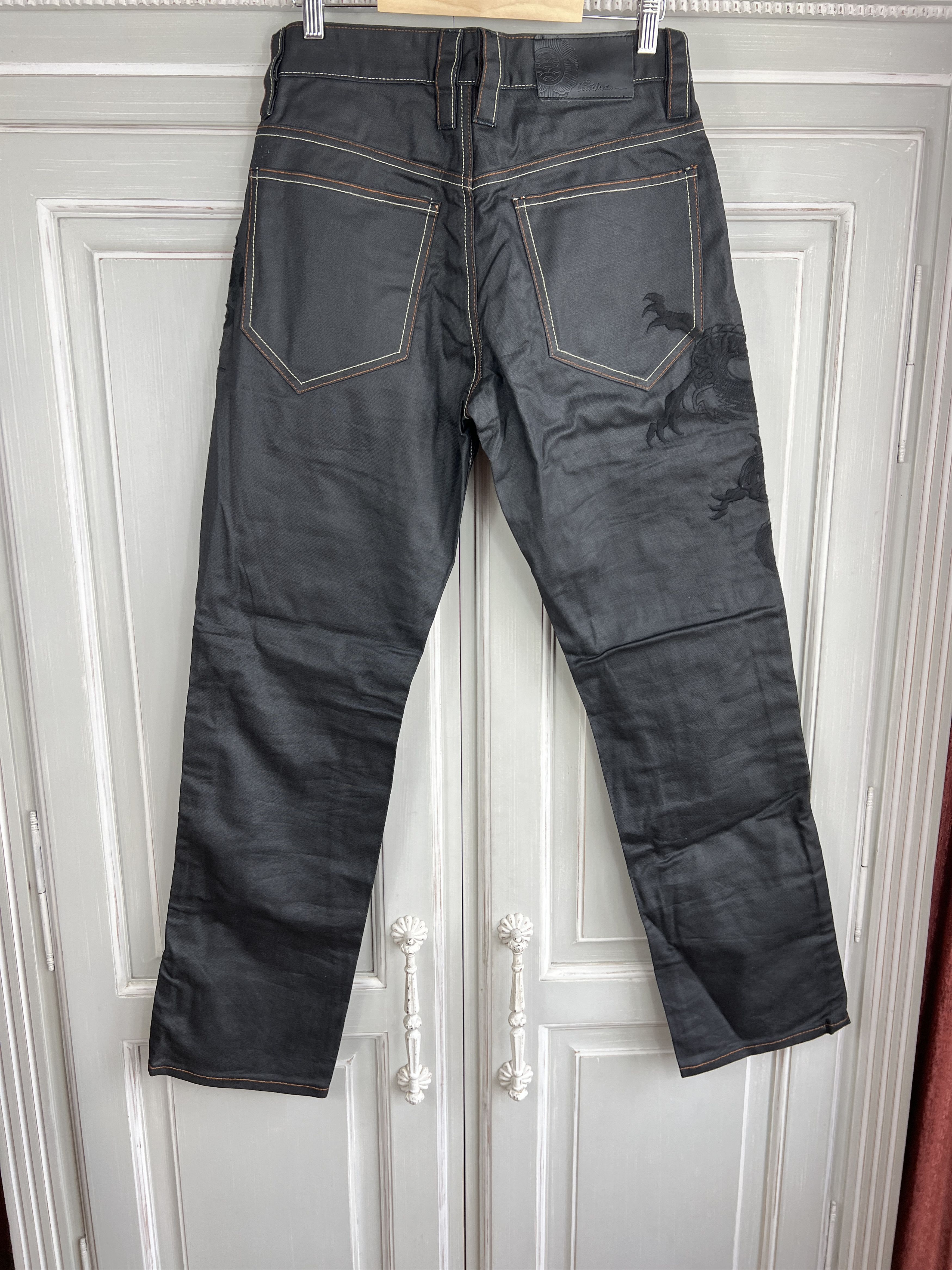If Six Was Nine × Japanese Brand × Le Grande Bleu (L.G.B.) ARCHIVE WAXED DENIM DRAGON BLACK JEANS Size US 31 - 4 Thumbnail