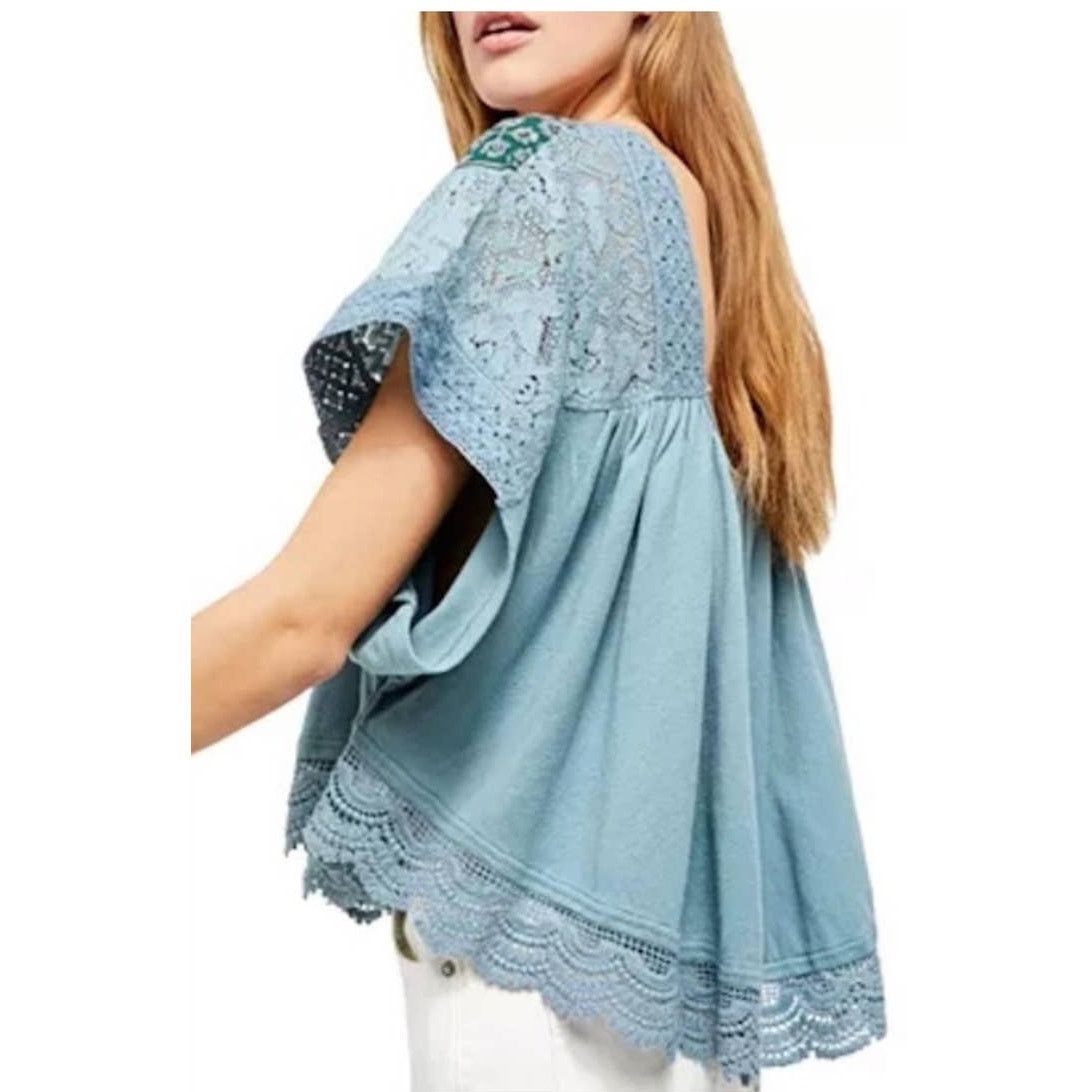 Free People New Free People Prairie Days Top $98 X-SMALL Seafoam Lace Size XS / US 0-2 / IT 36-38 - 3 Thumbnail