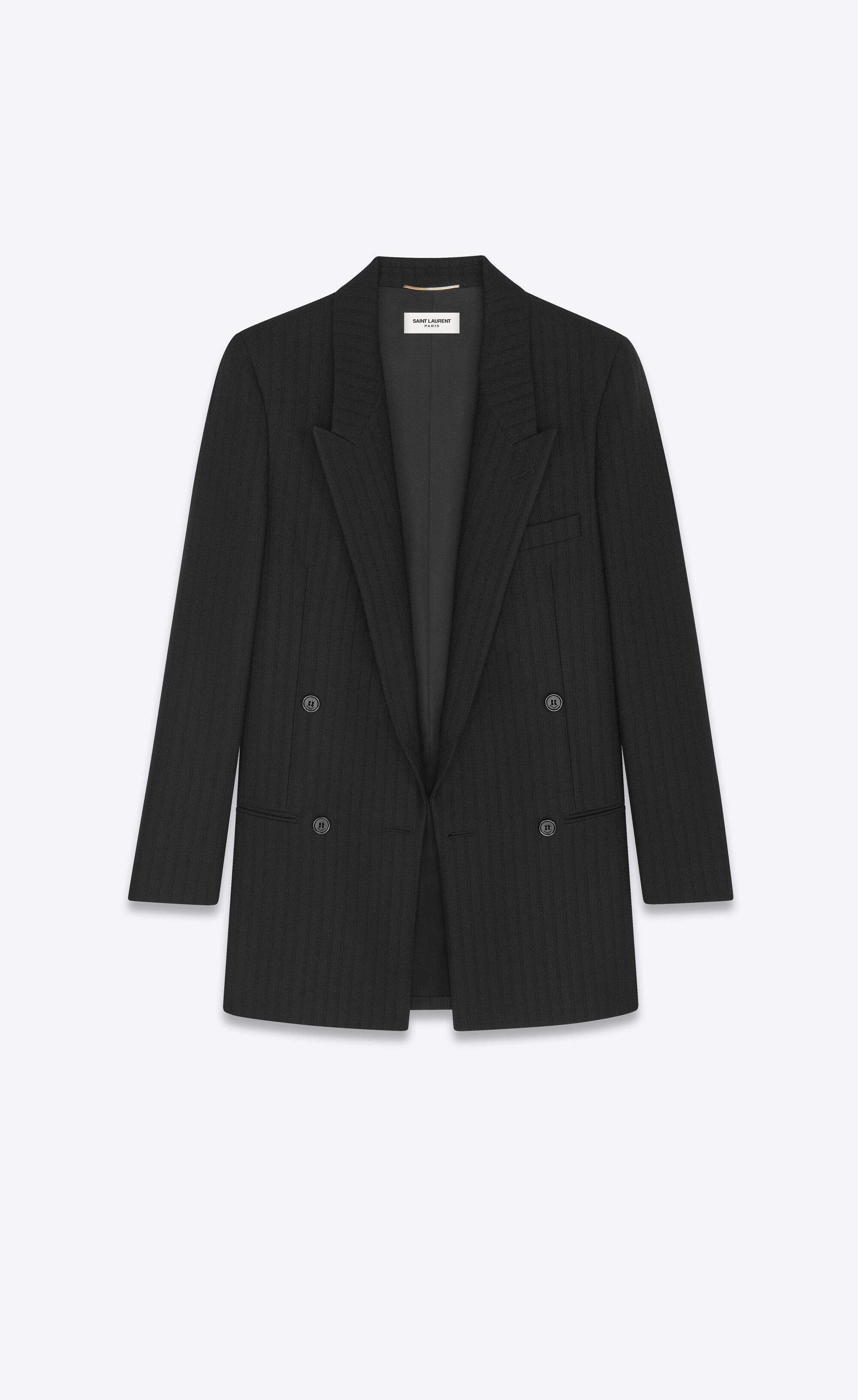 o1bcso1str1224 Double Breasted Jacket Striped Wool in Black
