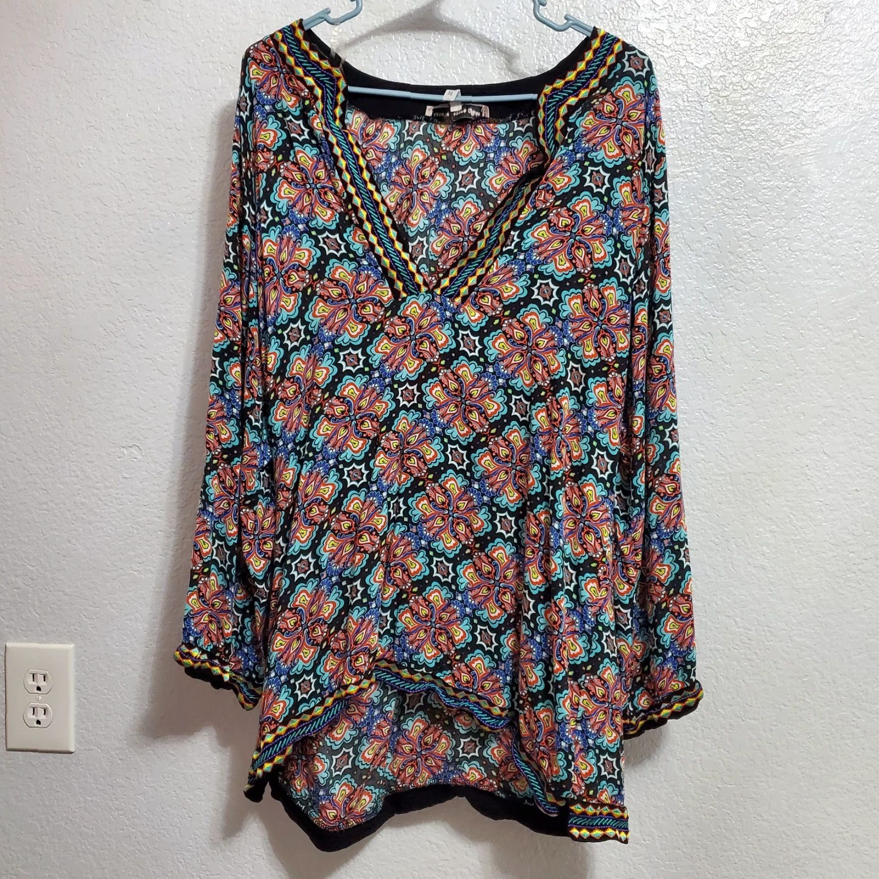 Nanette Lepore Nanette Lepore Cover Up Dress Women XL Beach Bohemian Multicolor Embroidered Tunic Rayon Long Sleeve V-Neck Pool Long Sleeve Size XL / US 12-14 / IT 48-50 - 2 Thumbnail