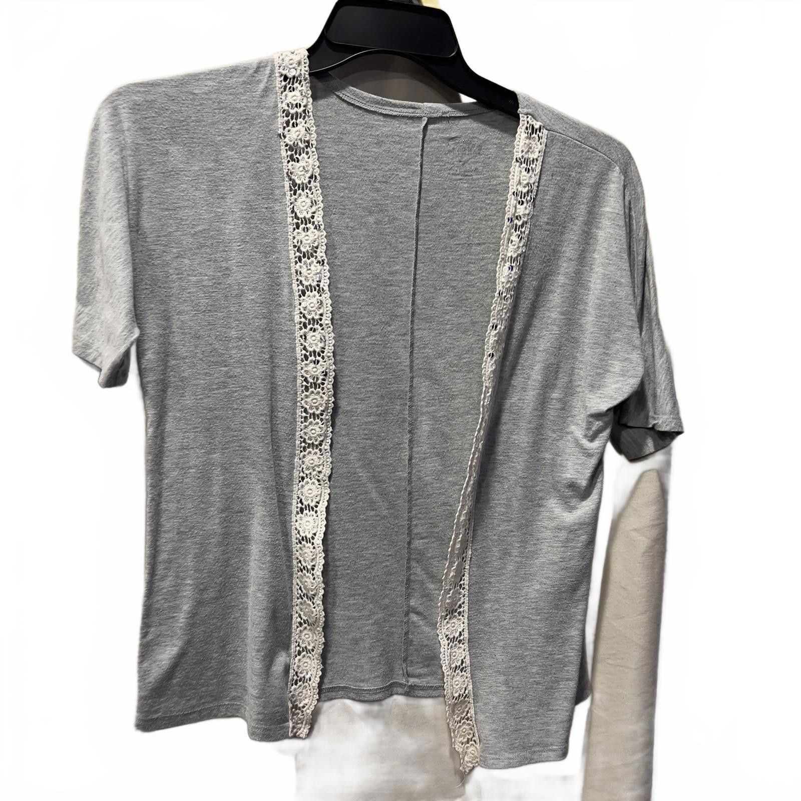 Unknown London Women's Gray Knit Top with Lace Trim - Size 10 Size L / US 10 / IT 46 - 1 Thumbnail