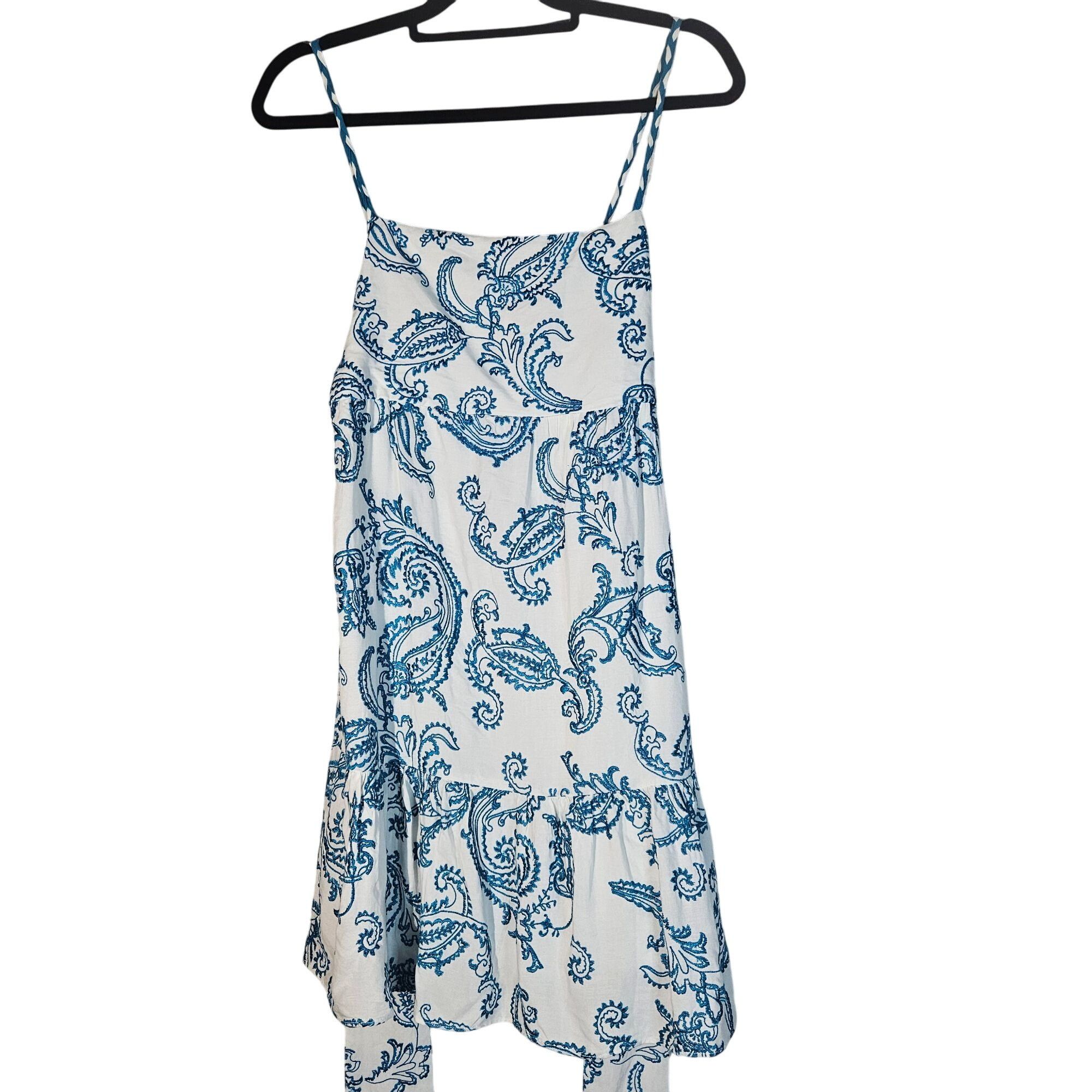 Alice + Olivia Alice + Olivia Blue White Paisley Mini Dress Size 6 | Ruffle Size M / US 6-8 / IT 42-44 - 9 Thumbnail