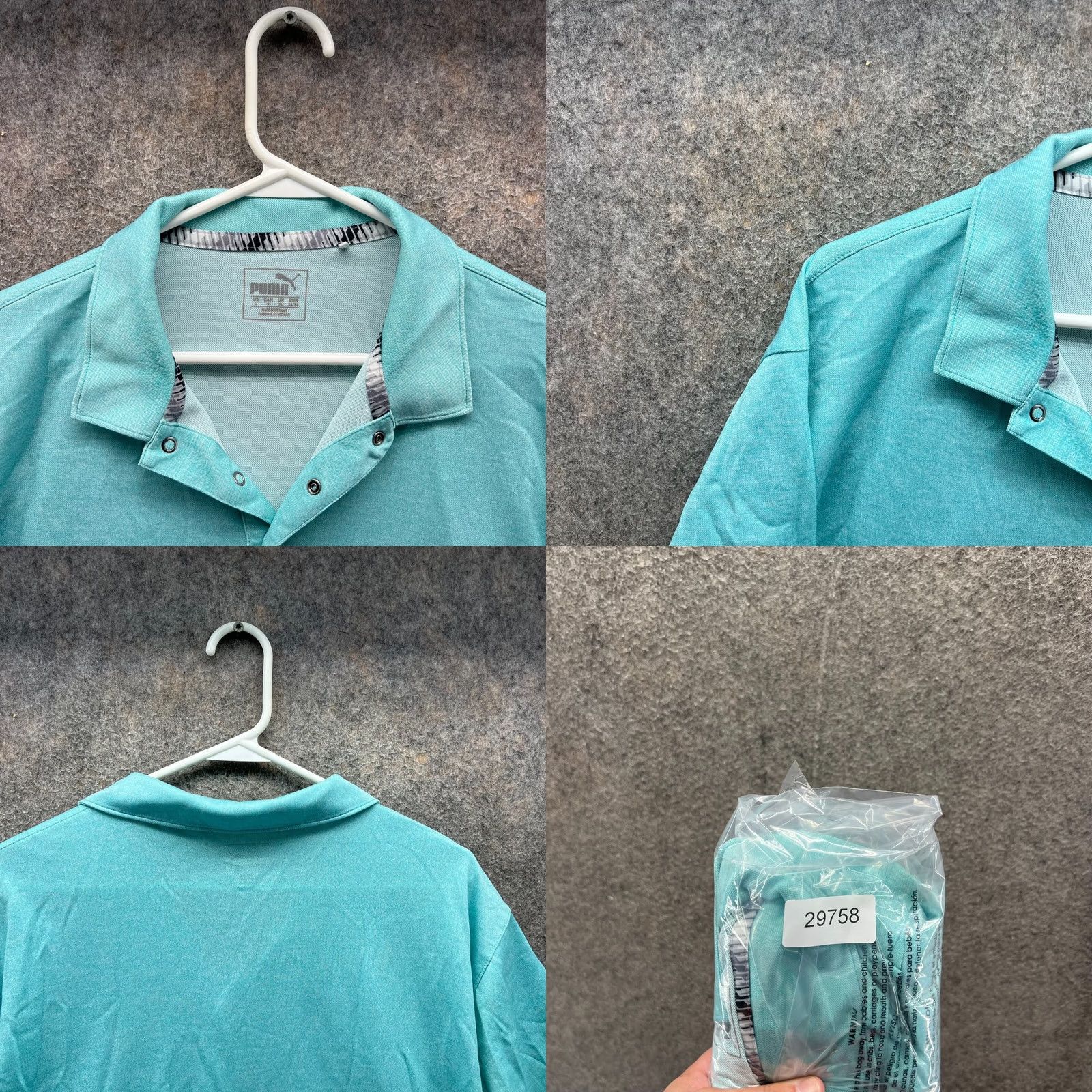Puma PUMA Polo Shirt Men L Teal Blue Knit Golf Pale Preppy Solid Short Sleeve Size 42R - 8 Thumbnail