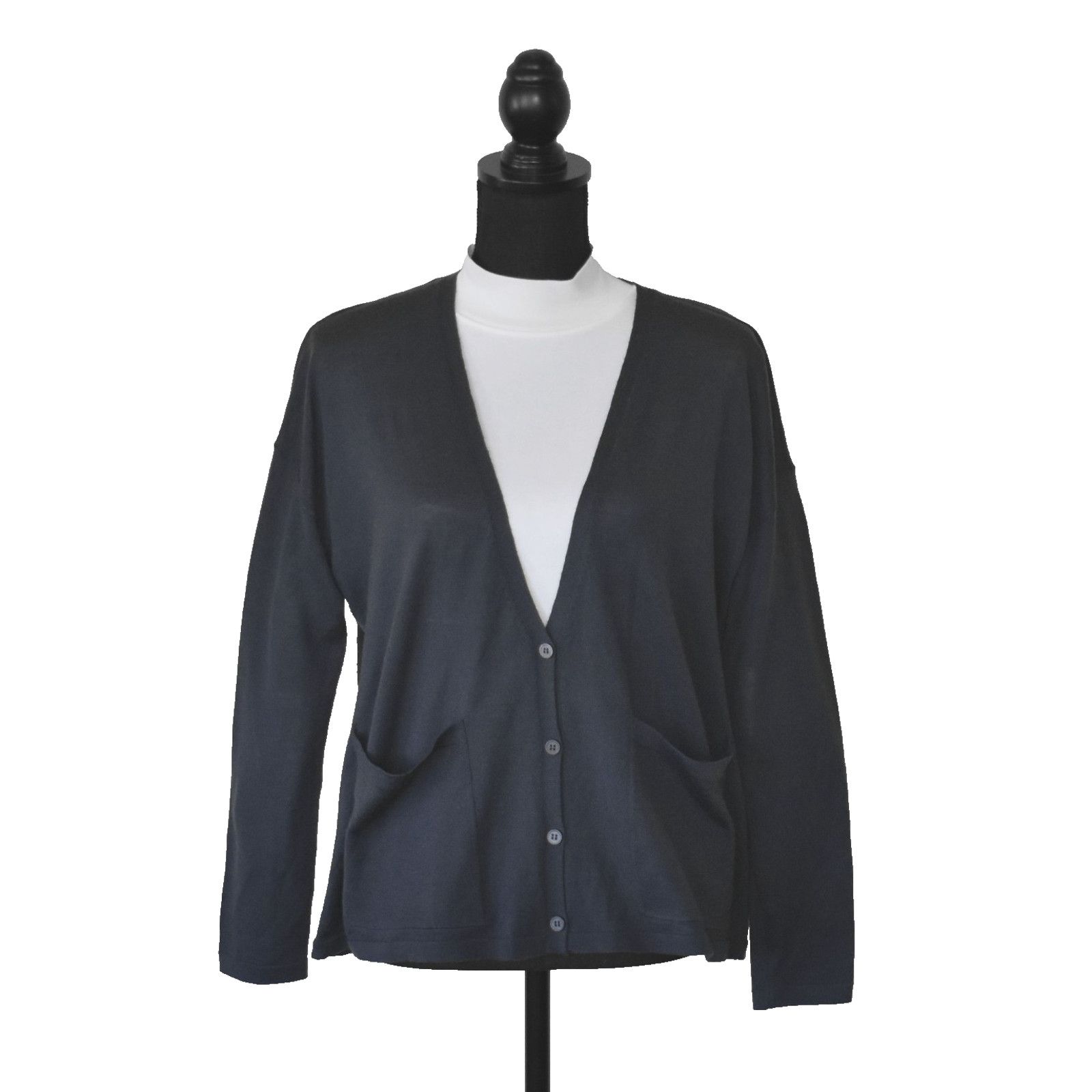 Eileen Fisher EILEEN FISHER Navy Wool V Neck Cardigan Sweater Sz XS Size XS / US 0-2 / IT 36-38 - 1 Thumbnail
