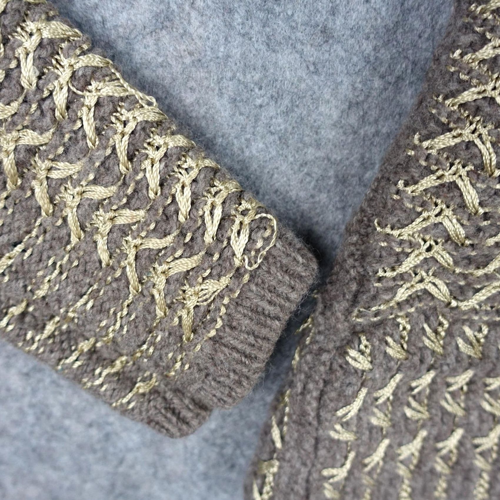 Anthropologie Charlie & Robin Sweater Womens M Brown Knit Cardigan Y2K VTG Open Collar Long Sleeve Casual Winter Fall Knit Pattern Herringbone Buttons Size M / US 6-8 / IT 42-44 - 5 Thumbnail