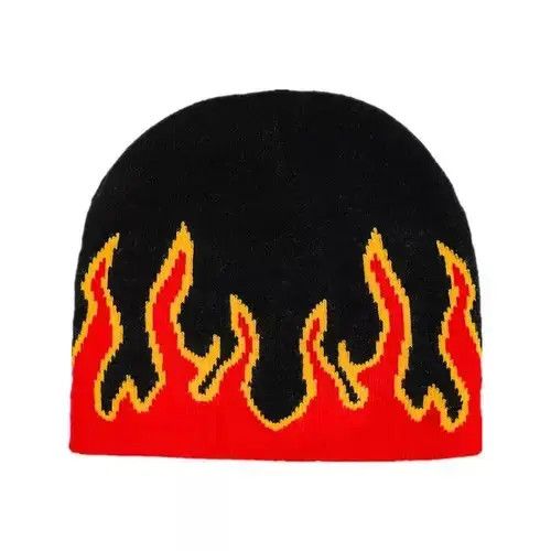 VIBE Fire Flame Black / Red Graphic Beanie S Size◆4 Size ONE SIZE - 1 Thumbnail