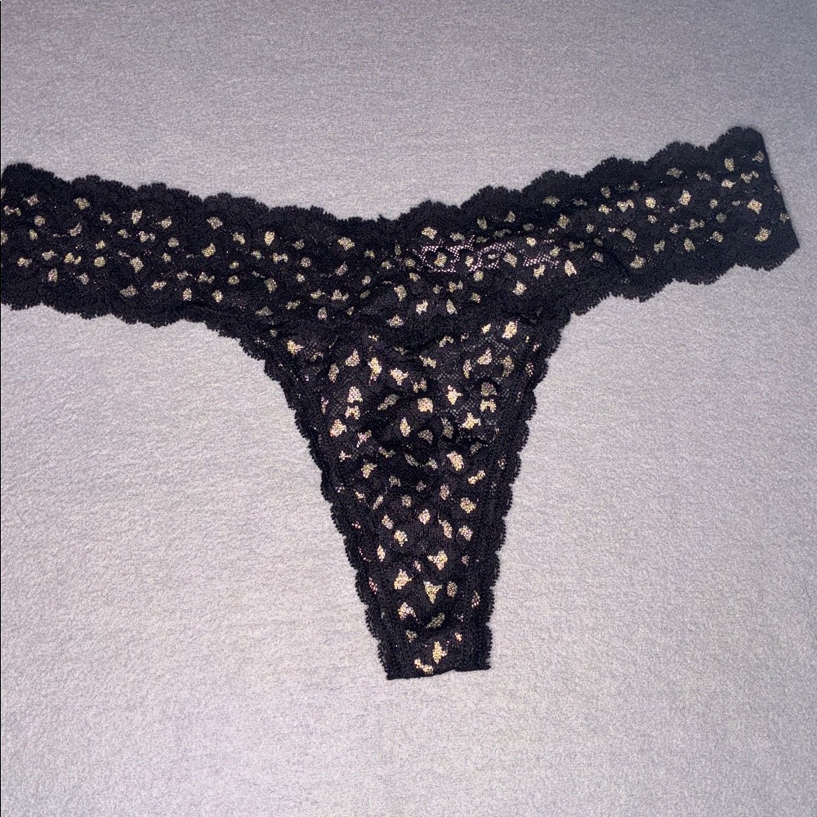 Victoria's Secret Victoria’s Secret Black Lace Thong Panty Gold Leopard Size ONE SIZE - 1 Thumbnail