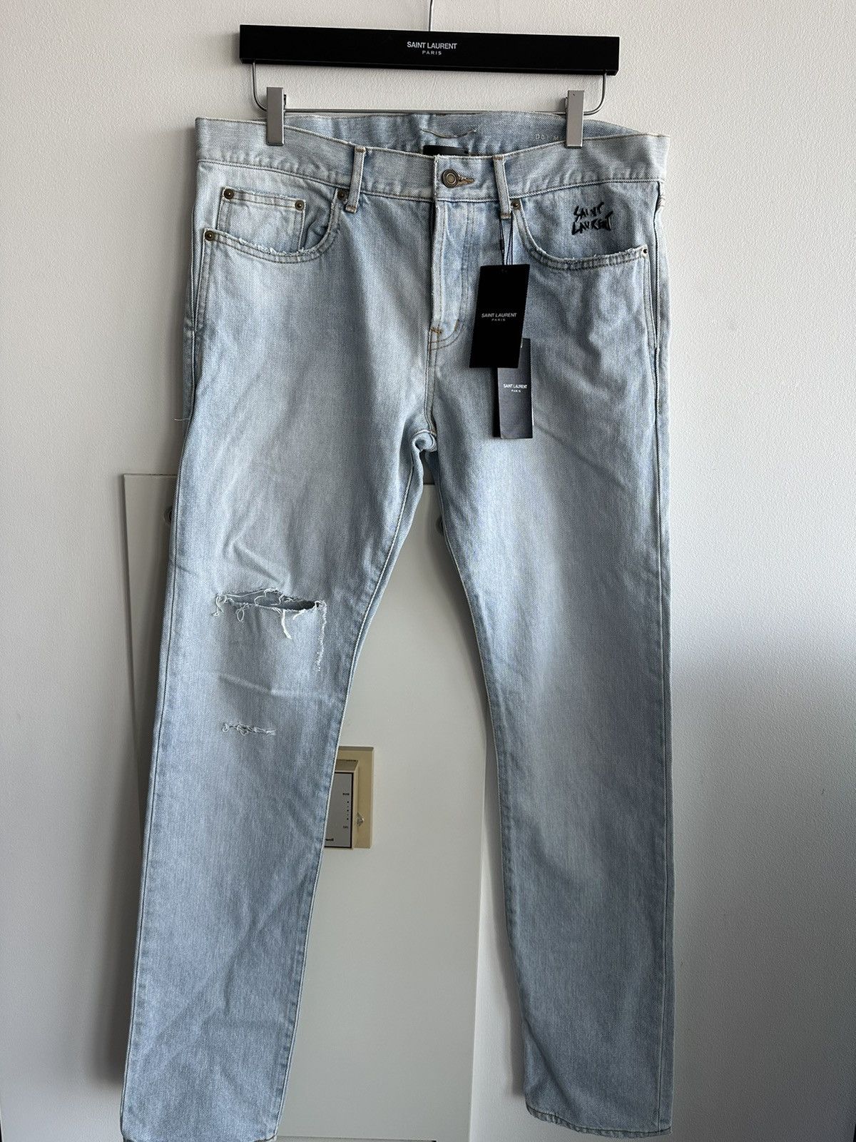 Saint Laurent Paris SLP Super Rare Brand New Trashed Ripped Skinny Denim Jeans Size US 33 - 20 Thumbnail