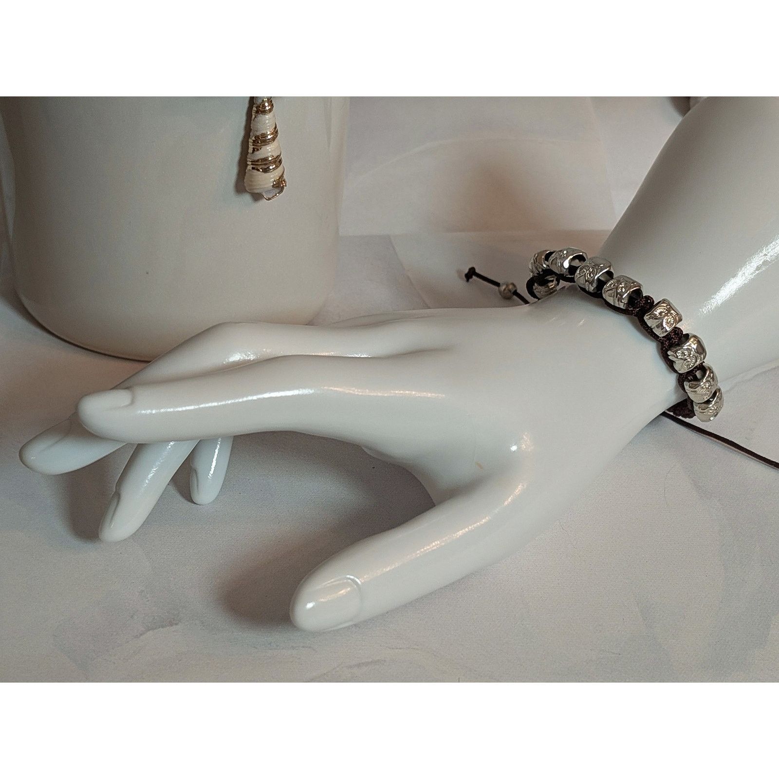Vintage Fun VTG Mocha & Silver Owl Bead Paracord Adjustable Bracelet Size ONE SIZE - 3 Thumbnail