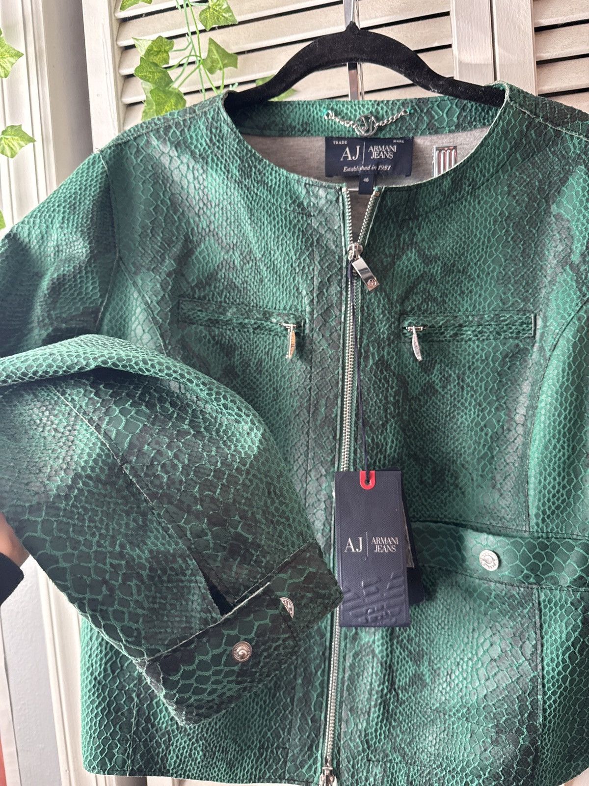Armani SS15 Armani Jeans Green Snakeskin Blouson Jacket Size L / US 10 / IT 46 - 4 Thumbnail