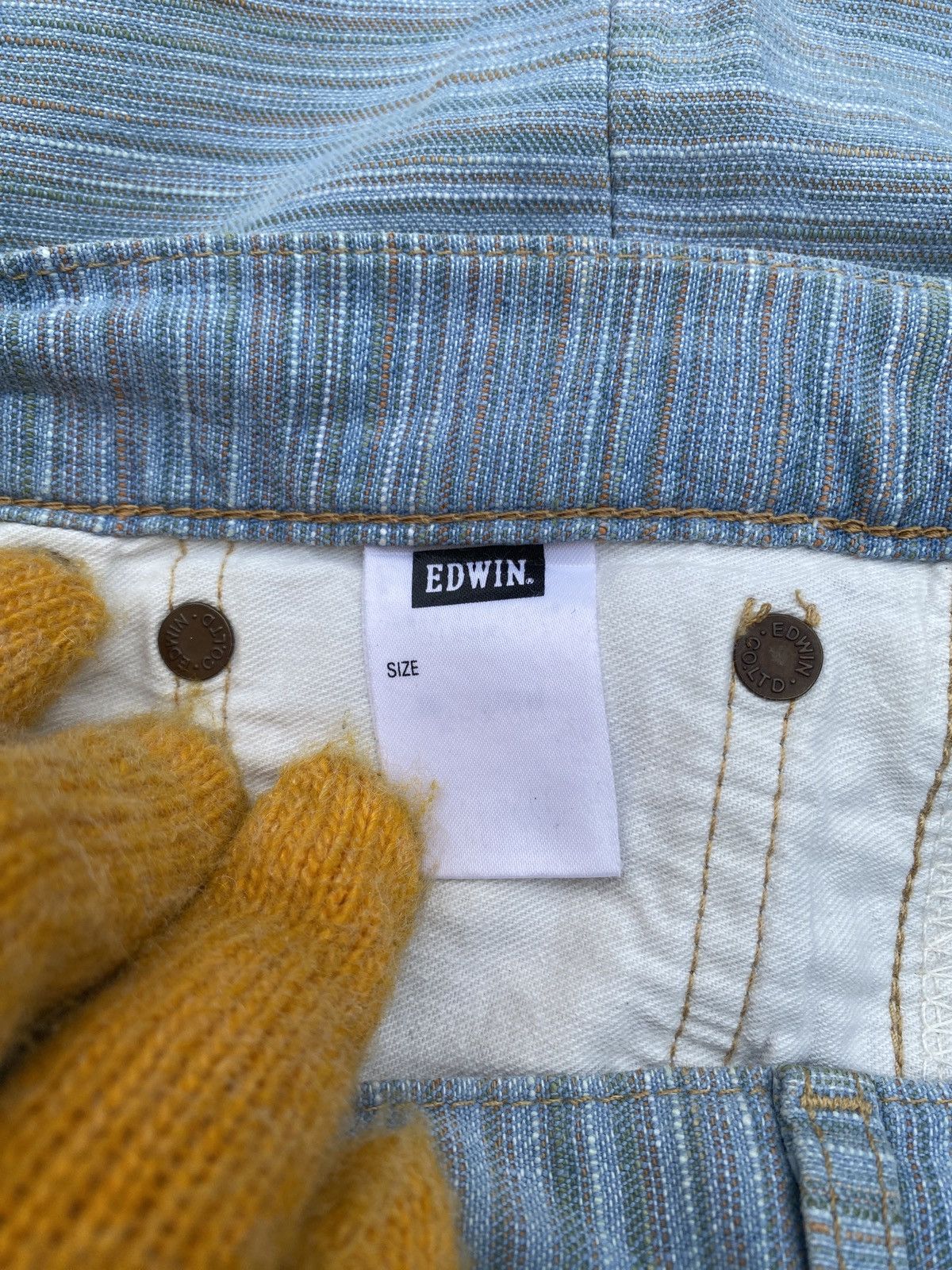 Edwin × Japanese Brand × Tornado Mart 1990s - Edwin Green Selvadge Woven Pinstripes Denim Size US 31 - 21 Thumbnail