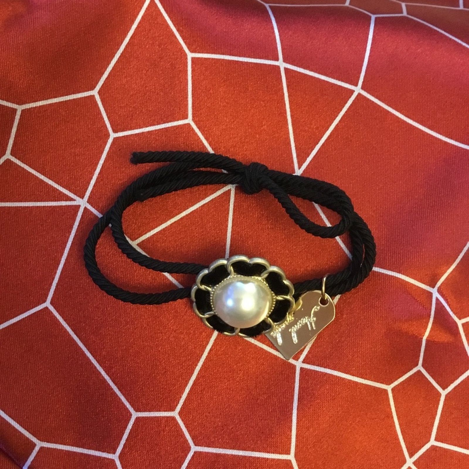 Other Black & Matte Gold Pearl Floret Detail Rope Hair Tie Size ONE SIZE - 3 Thumbnail