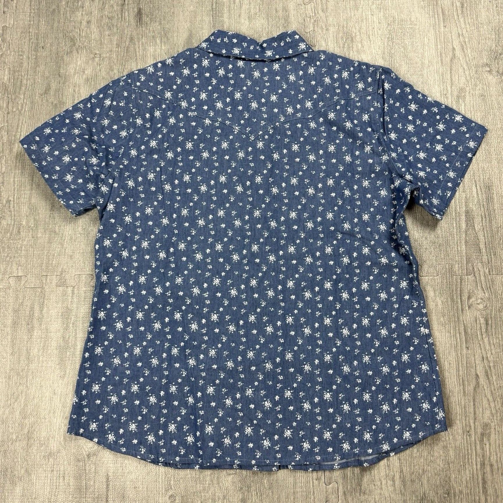 Vintage VINTAGE Back In The Saddle Women's XL Cowboy Style Short Sleeve Button-Up Shirt Floral Print Cotton Blue Size XL / US 12-14 / IT 48-50 - 6 Thumbnail