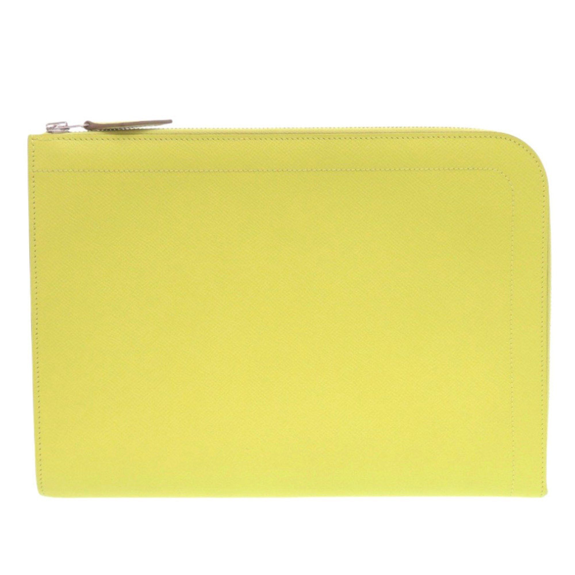 Hermes Hermès Zip Tablet Epsom Leather Lime A Stamp (2017 Model) Yellow Clutch Bag 0062 HERMES Size ONE SIZE - 1 Thumbnail