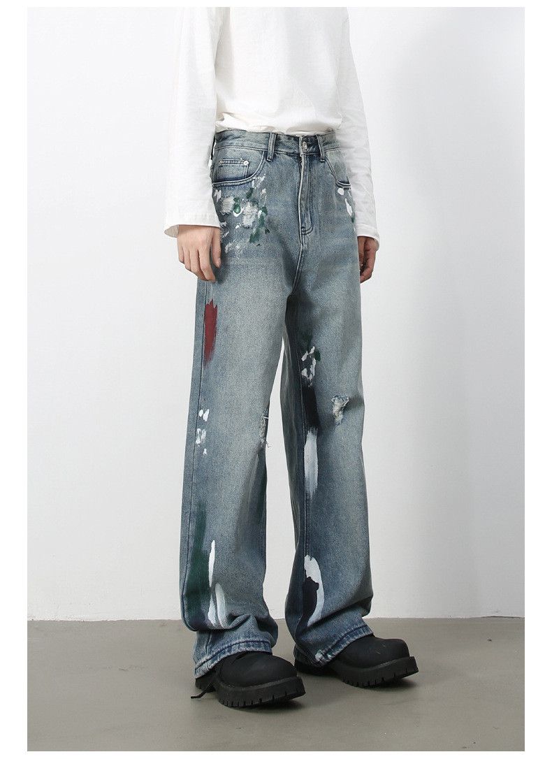 Japanese Brand × Jean American street graffiti design ripped jeans men's loose Size US 32 / EU 48 - 3 Thumbnail