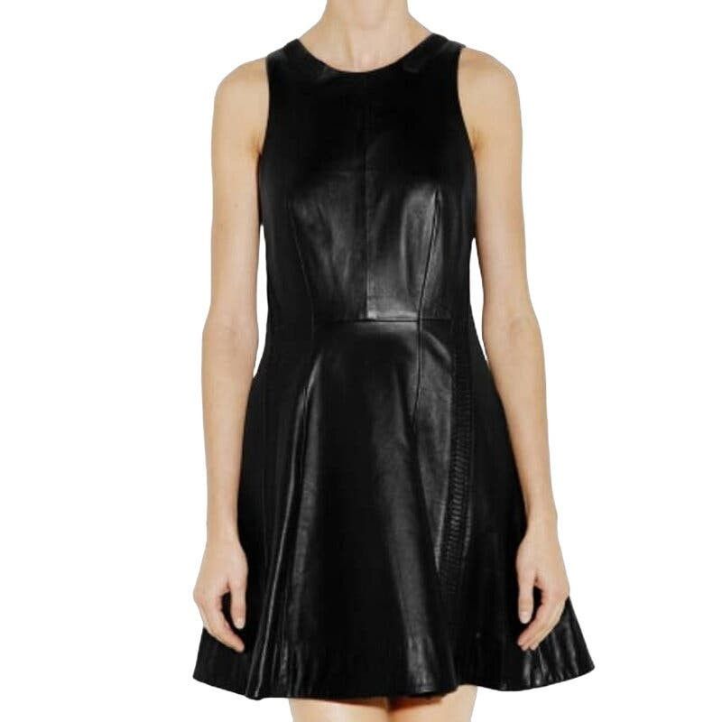 image of Rag Bone Rag & Bone Leather Braided A-Line Dress Black Women's Size 4