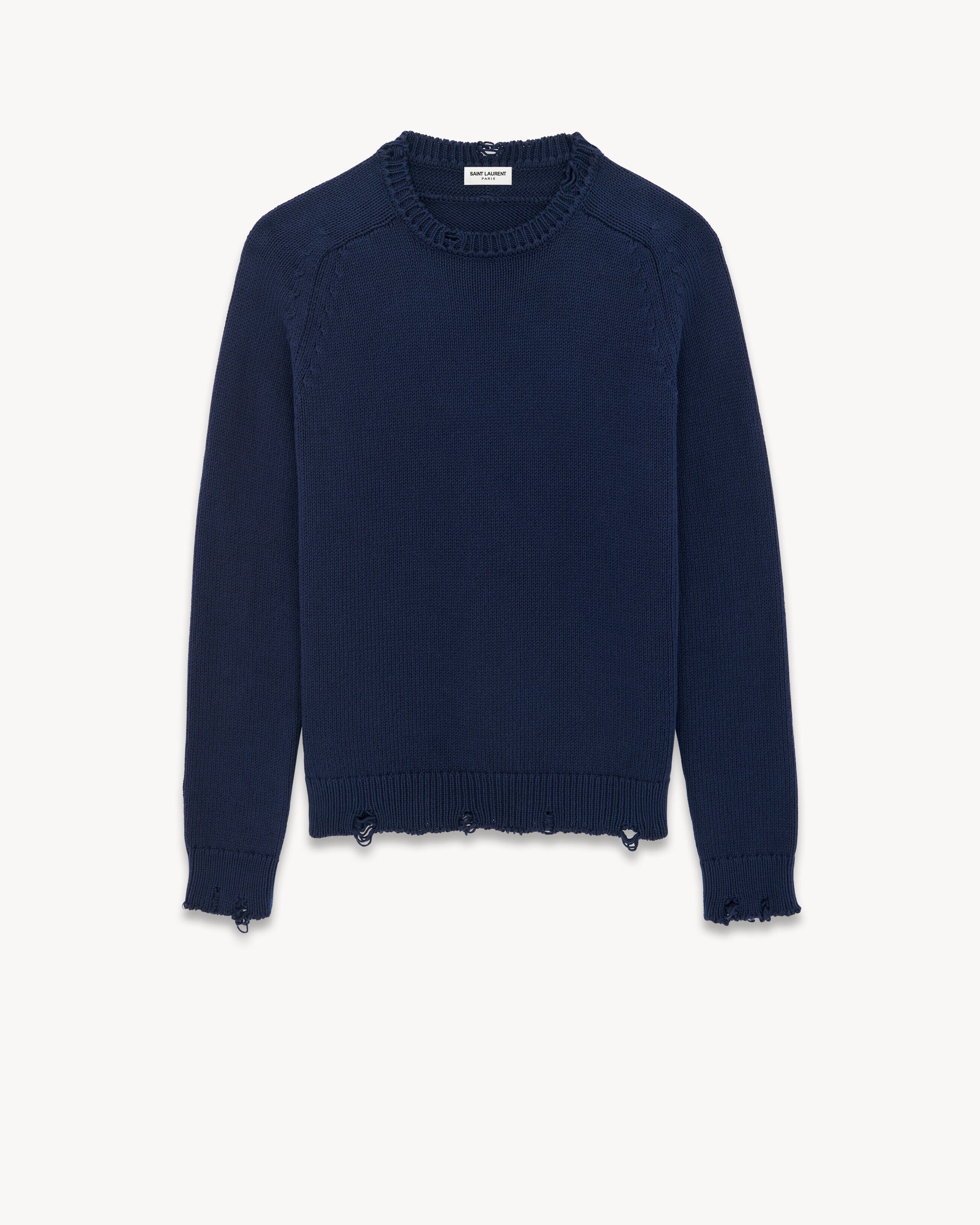 Saint Laurent Paris o1s1wg110325 604798 Destroyed Knit Sweater in Blue Size US XL / EU 56 / 4 - 1 Thumbnail