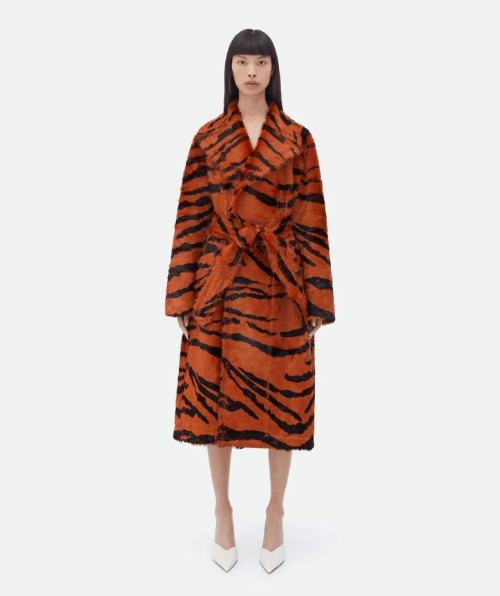 Bottega Veneta o1w1db10126 Shearling Tiger Print Coat in Multicolor Size XS / US 0-2 / IT 36-38 - 1 Thumbnail
